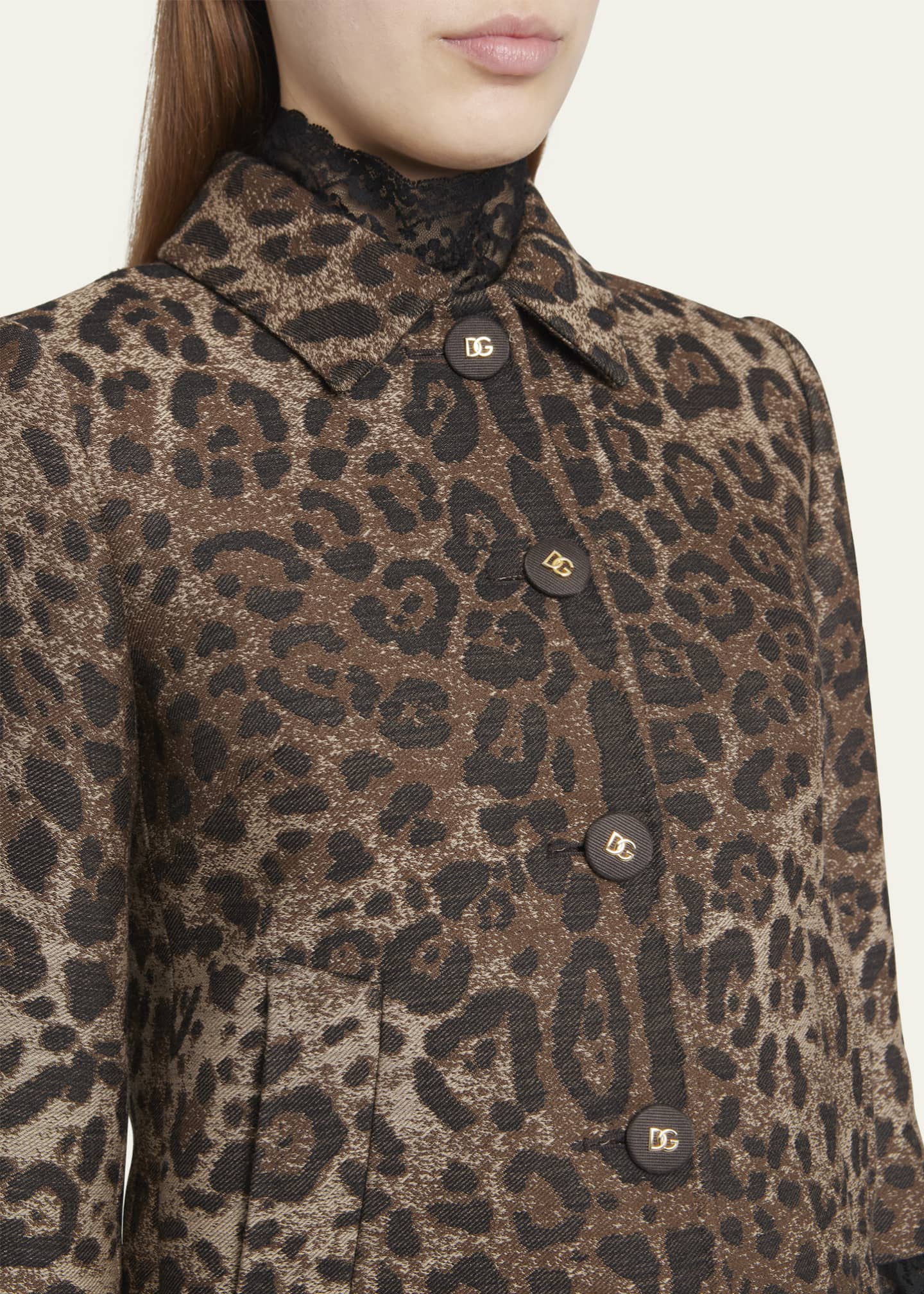 Dolce Gabbana Leopard Print Jacquard Wool Short Jacket