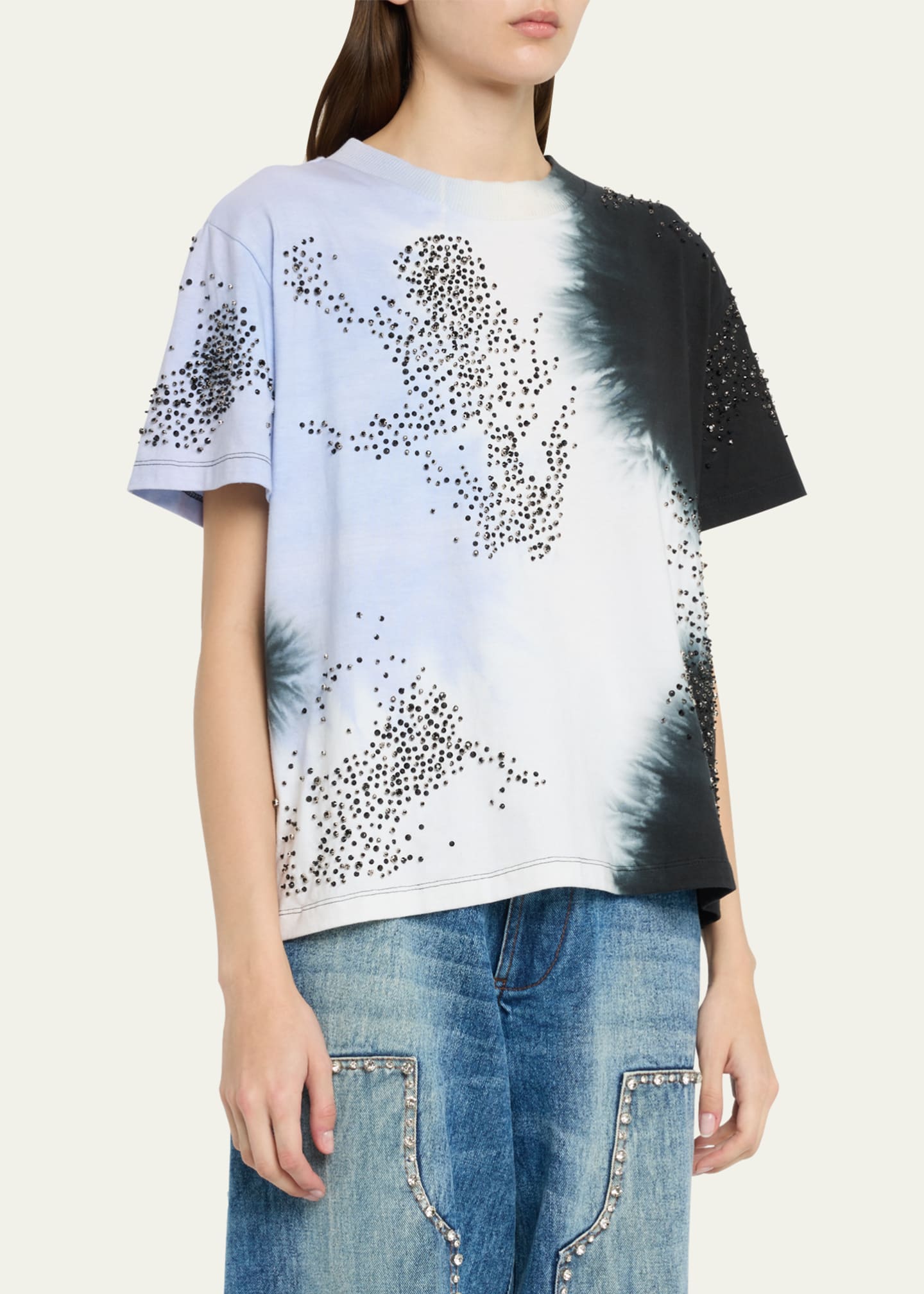 Des Phemmes Tie-Dye Embroidered Denim Shirt