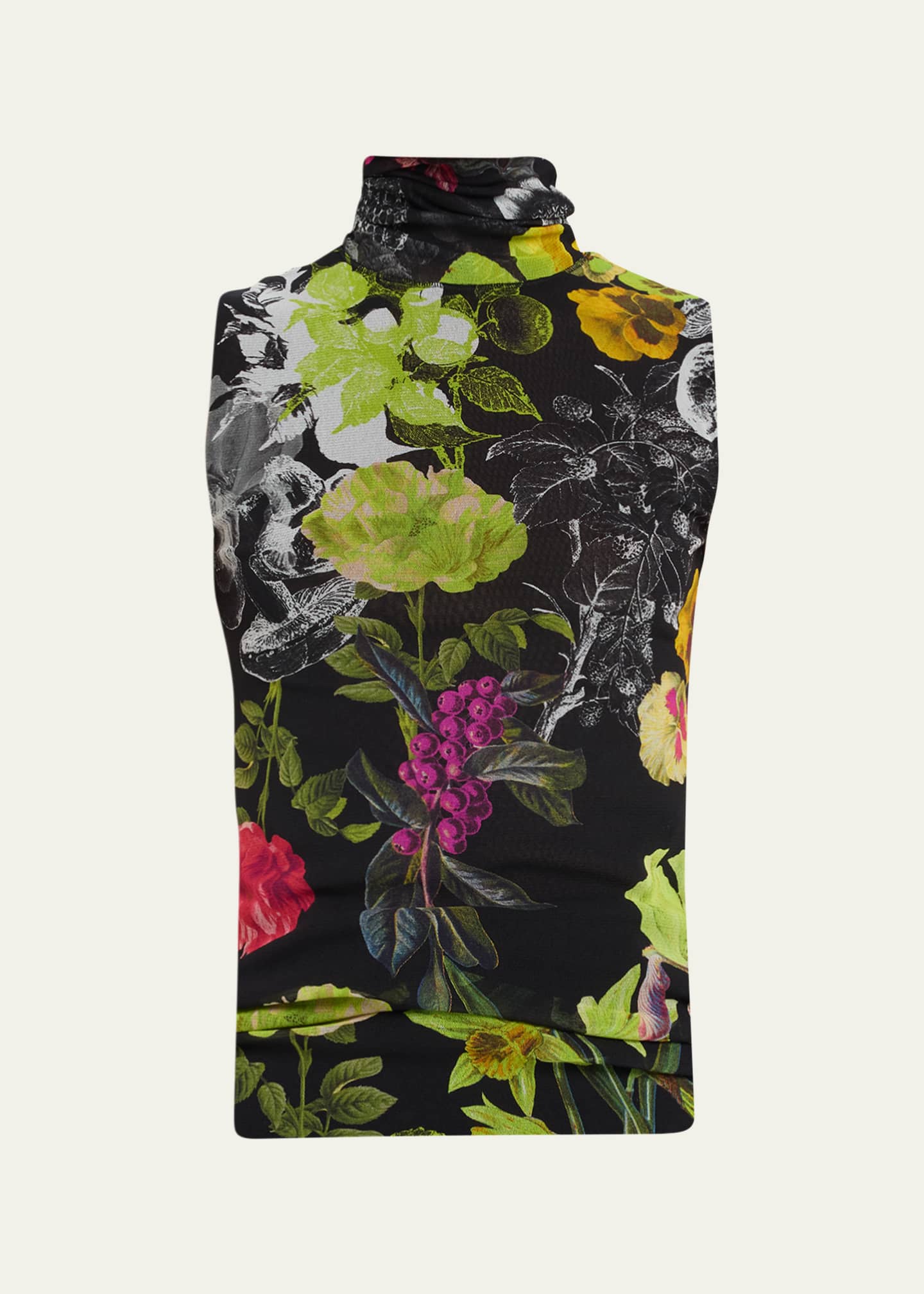 Fuzzi Sleeveless Floral-Print Turtleneck Tulle Blouse - Bergdorf Goodman