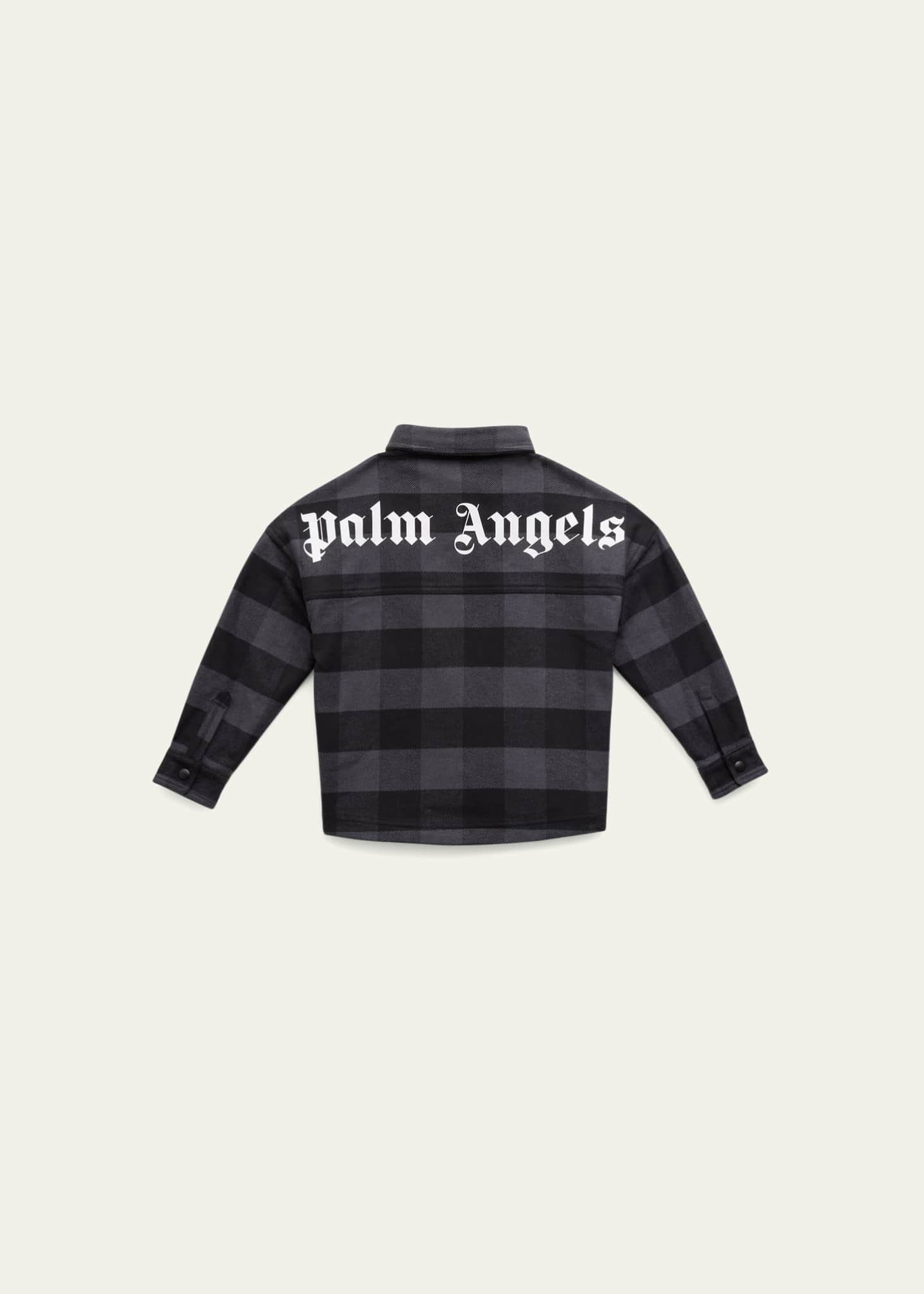 Palm Angels Boy's Flannel-Print Overshirt, Size 4-10, Blackwhite, 8, Childrens Kids T-shirts Tees Short Sleeve Tops