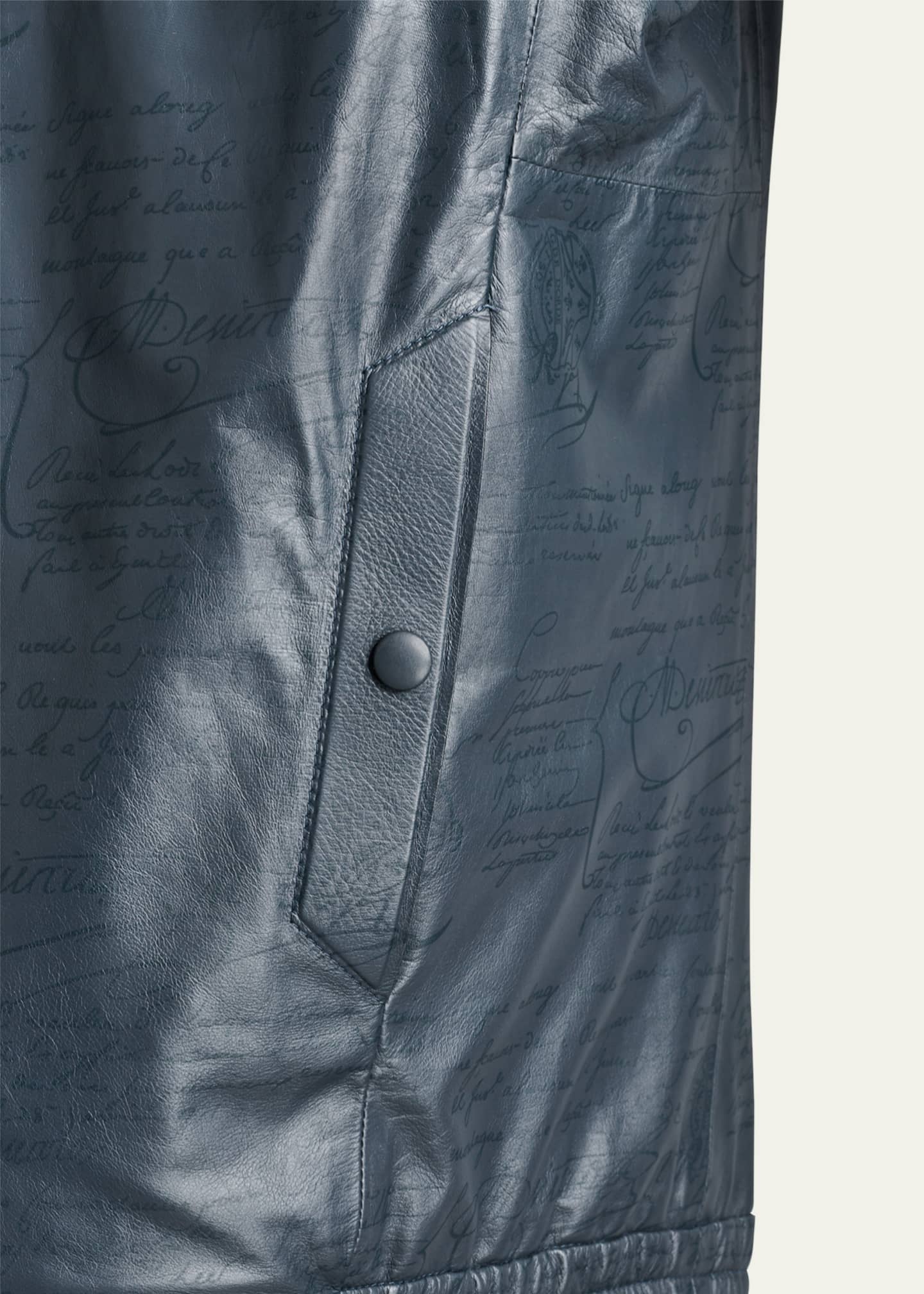 Berluti Men's Scritto Leather Full-Zip Hooded Jacket