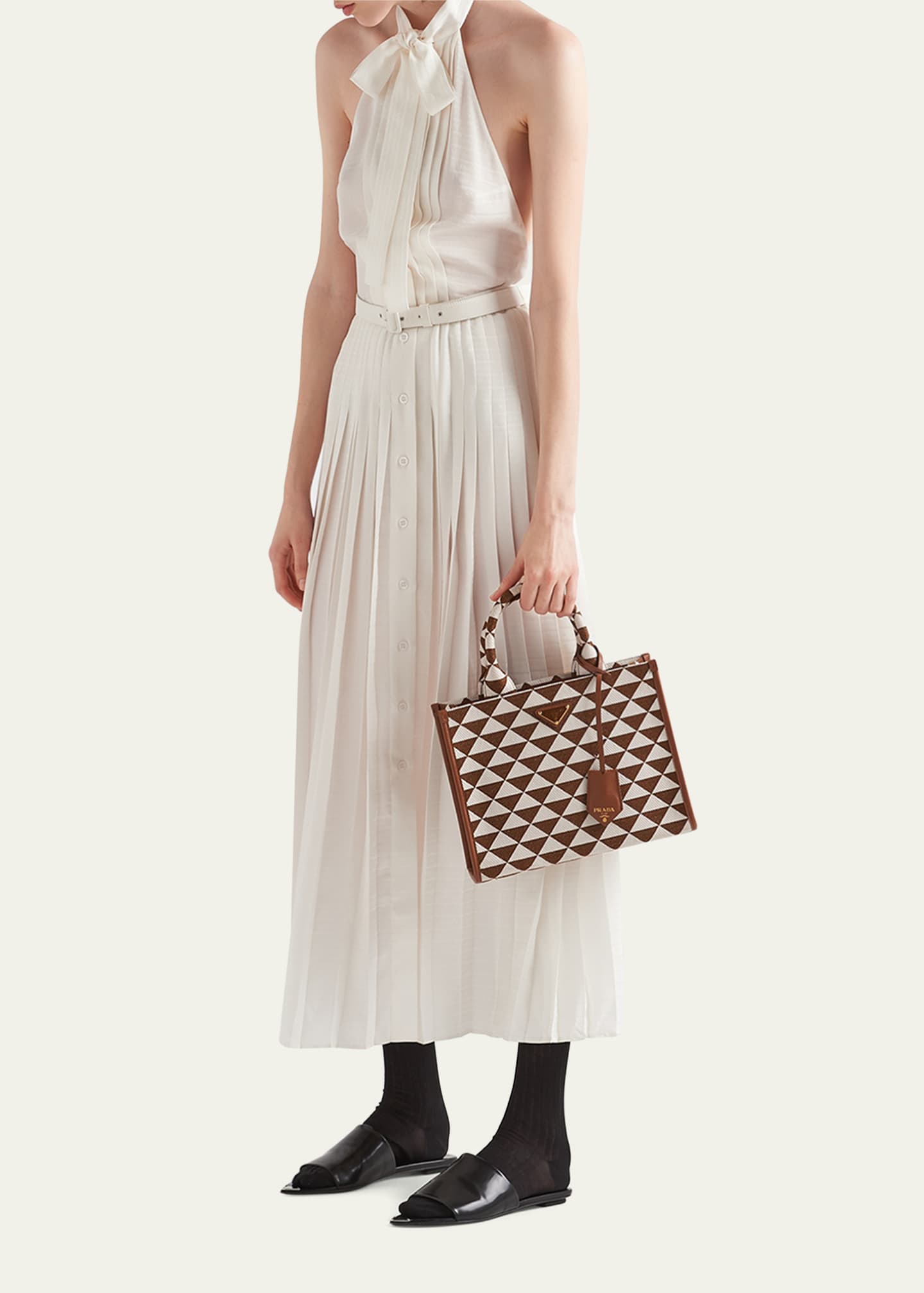 Prada Halter Pleated Silk Belted Dress Bergdorf Goodman