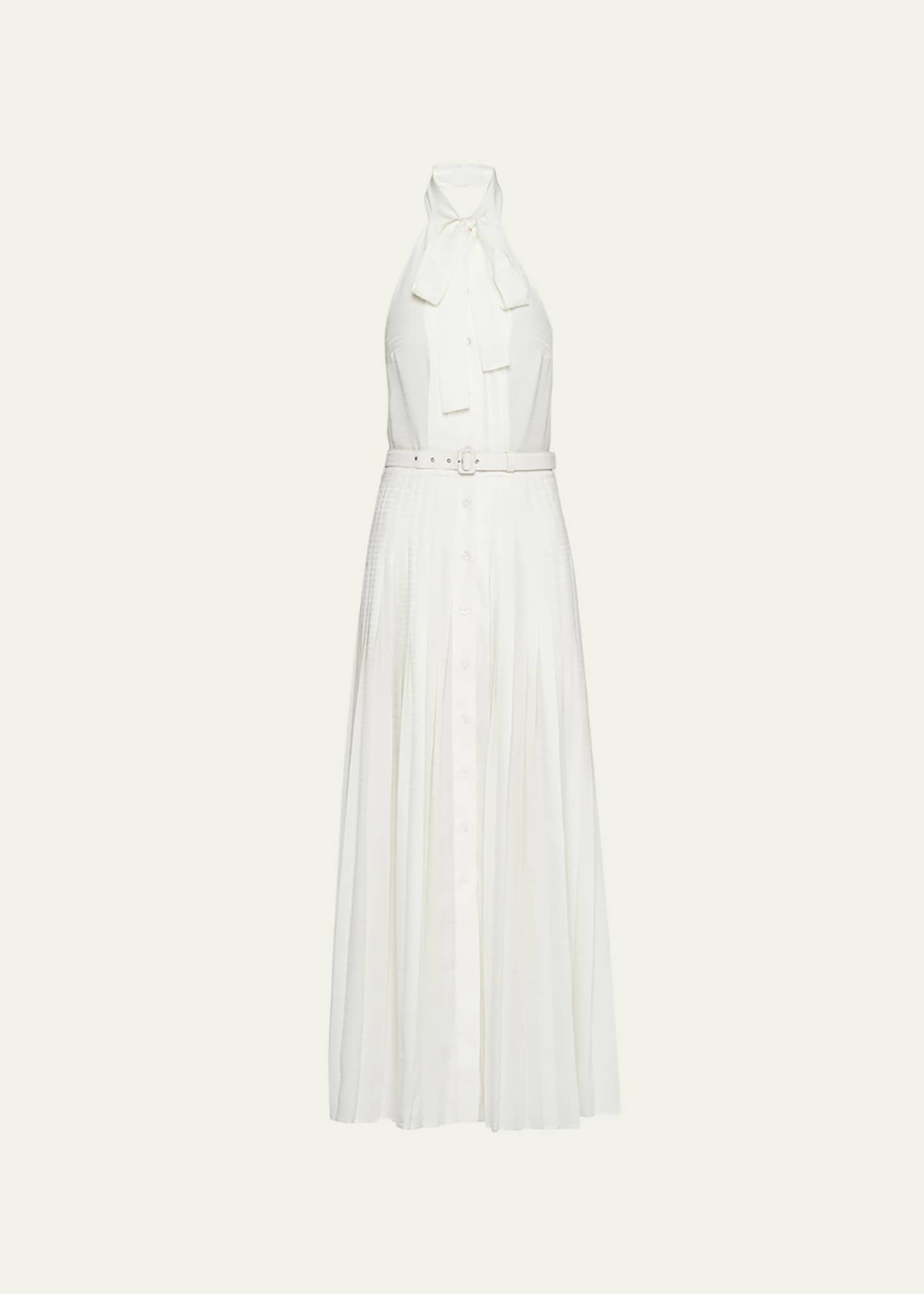 Prada Halter Pleated Silk Belted Dress Image 1 of 3