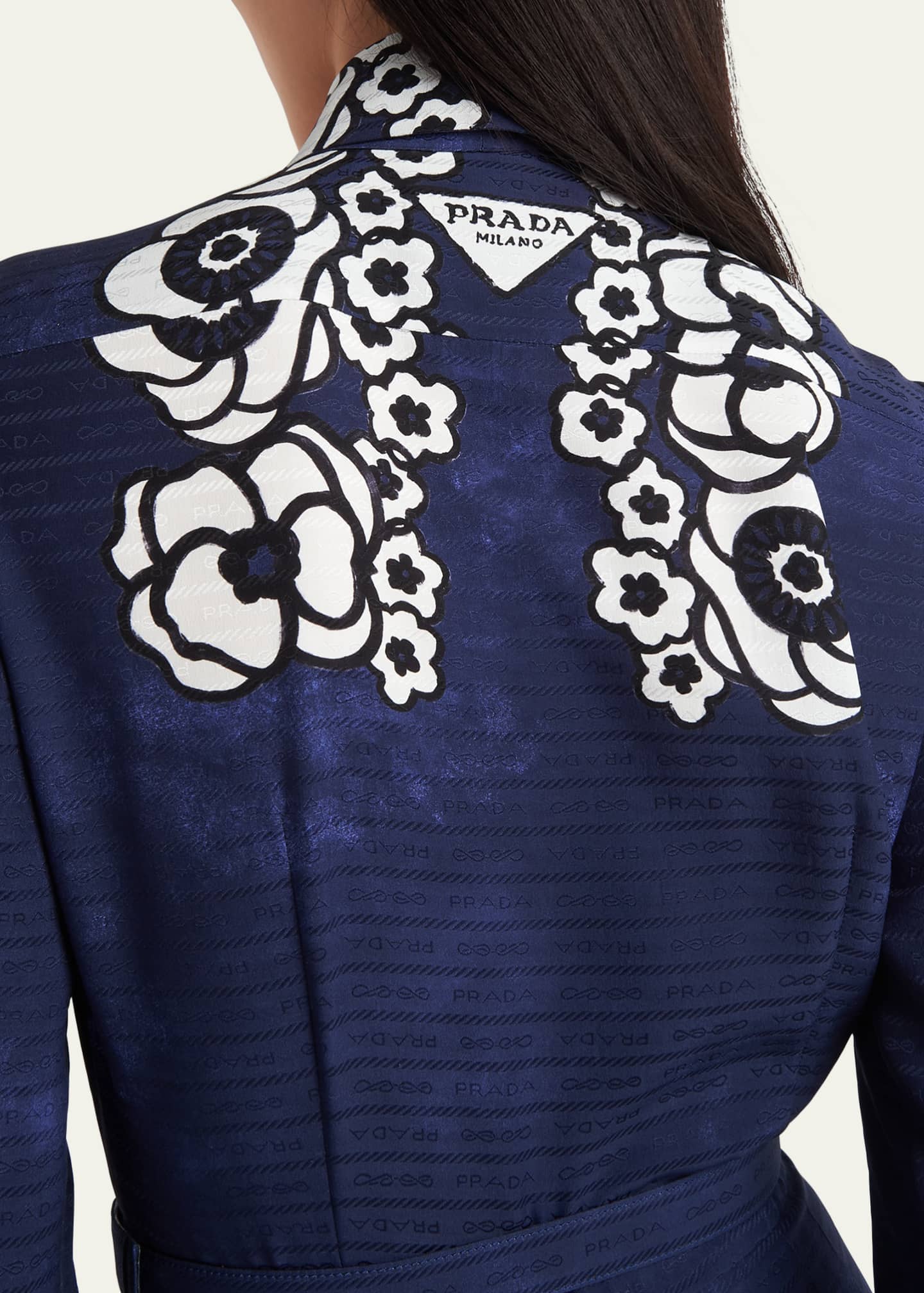 Prada Floral-Print Pleated Crepe De Chine Belted Dress Image 4 of 4