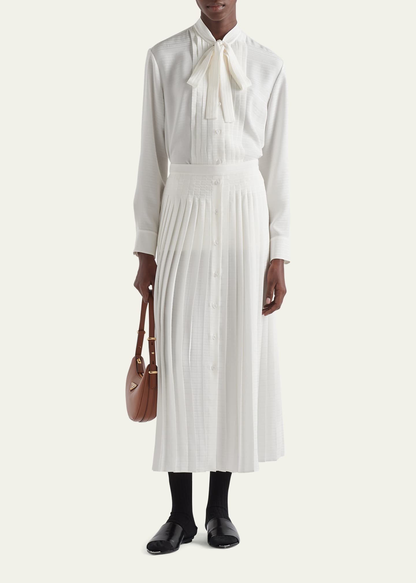 Prada Scarf-Neck Silk Button Up Silk Shirt Image 2 of 3