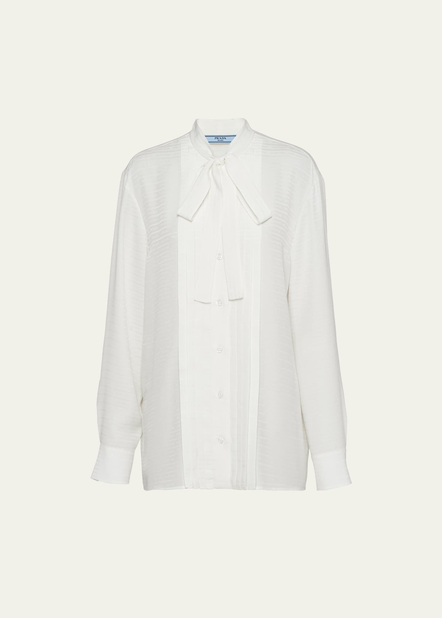 Prada Scarf-Neck Silk Button Up Silk Shirt Image 1 of 3
