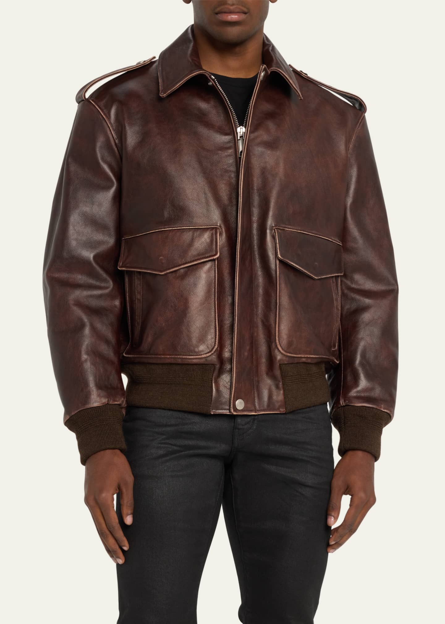 Bally Men s Antique Leather Bomber Jacket Bergdorf Goodman