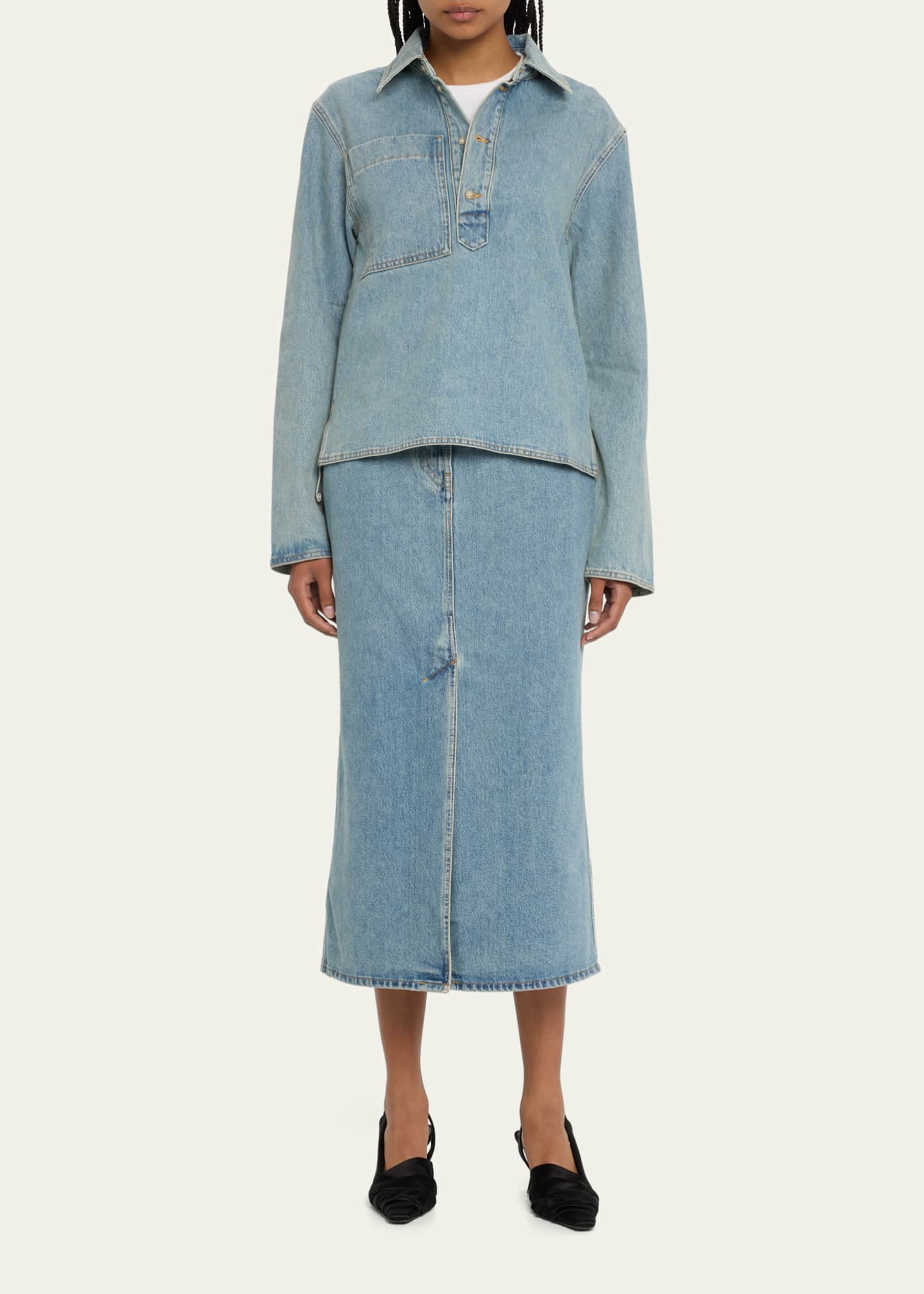 Loulou Studio Rona Denim Long Skirt Image 2 of 5