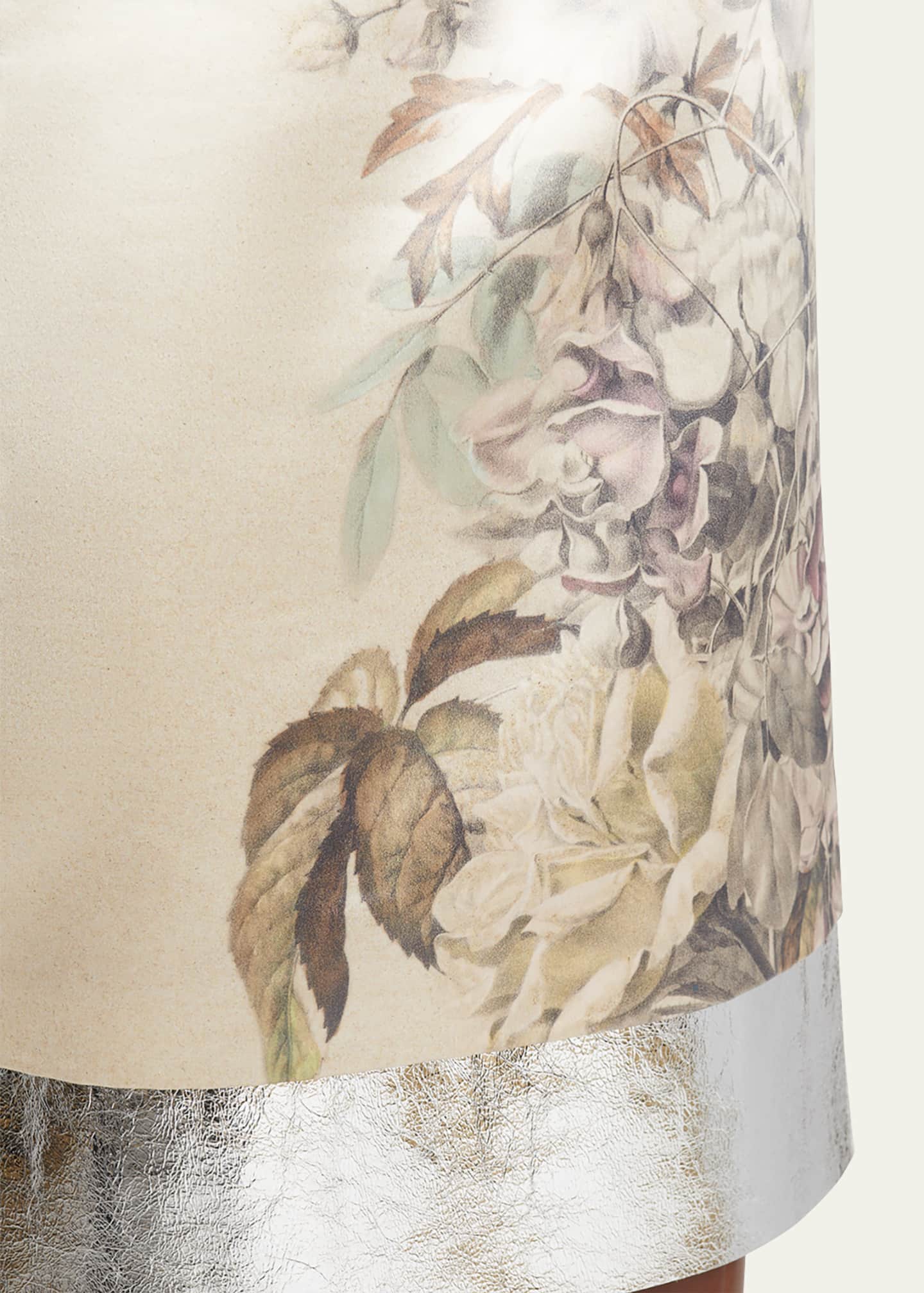 Dries Van Noten Salbina FloralPrint Midi Skirt with Metallic Leather