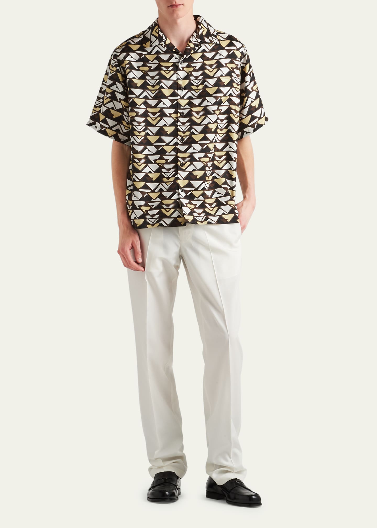 Prada Men's Silk Geo-Print Camp Shirt