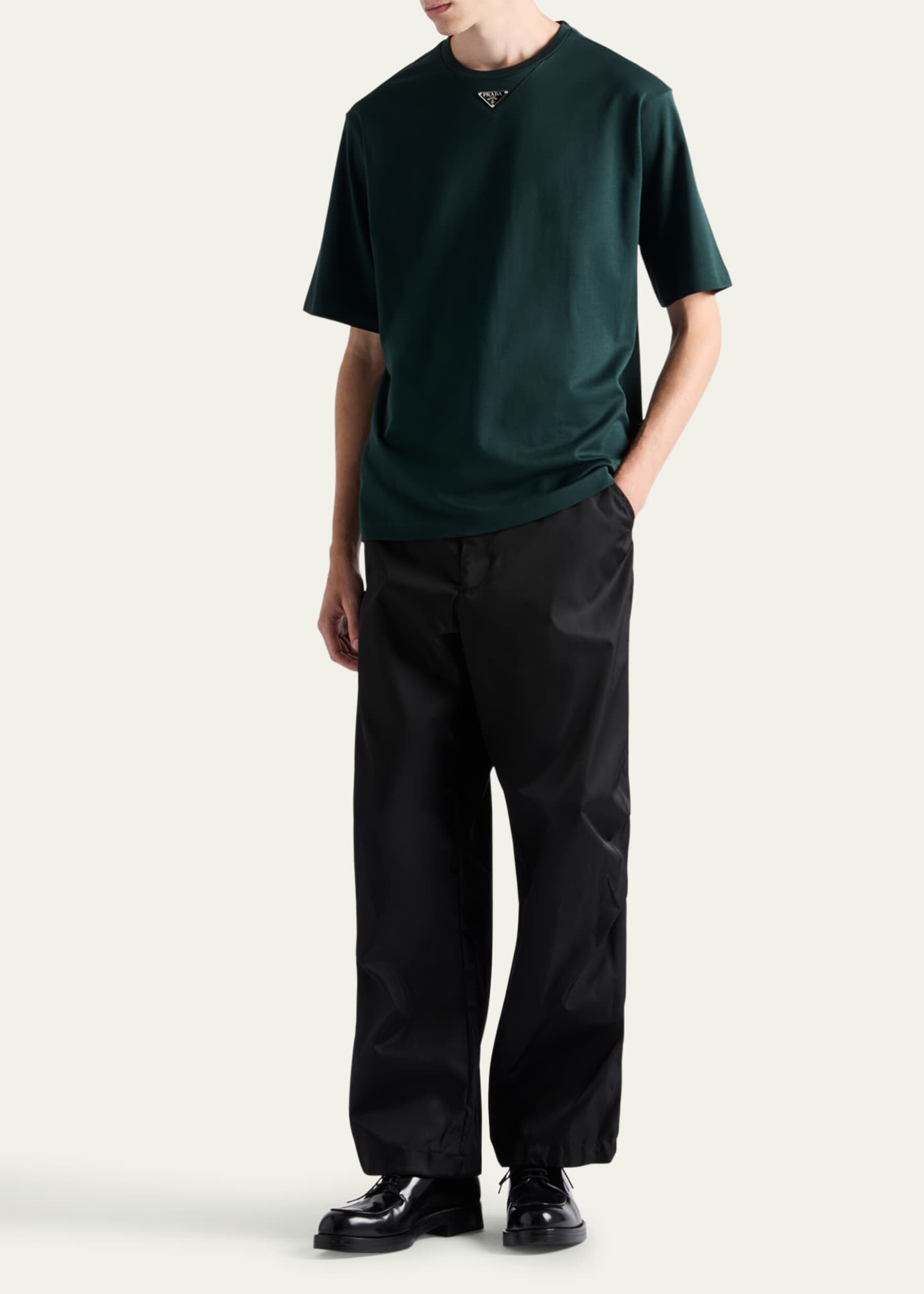 Prada Men's Jersey Triangle Logo T-Shirt Image 2 of 4