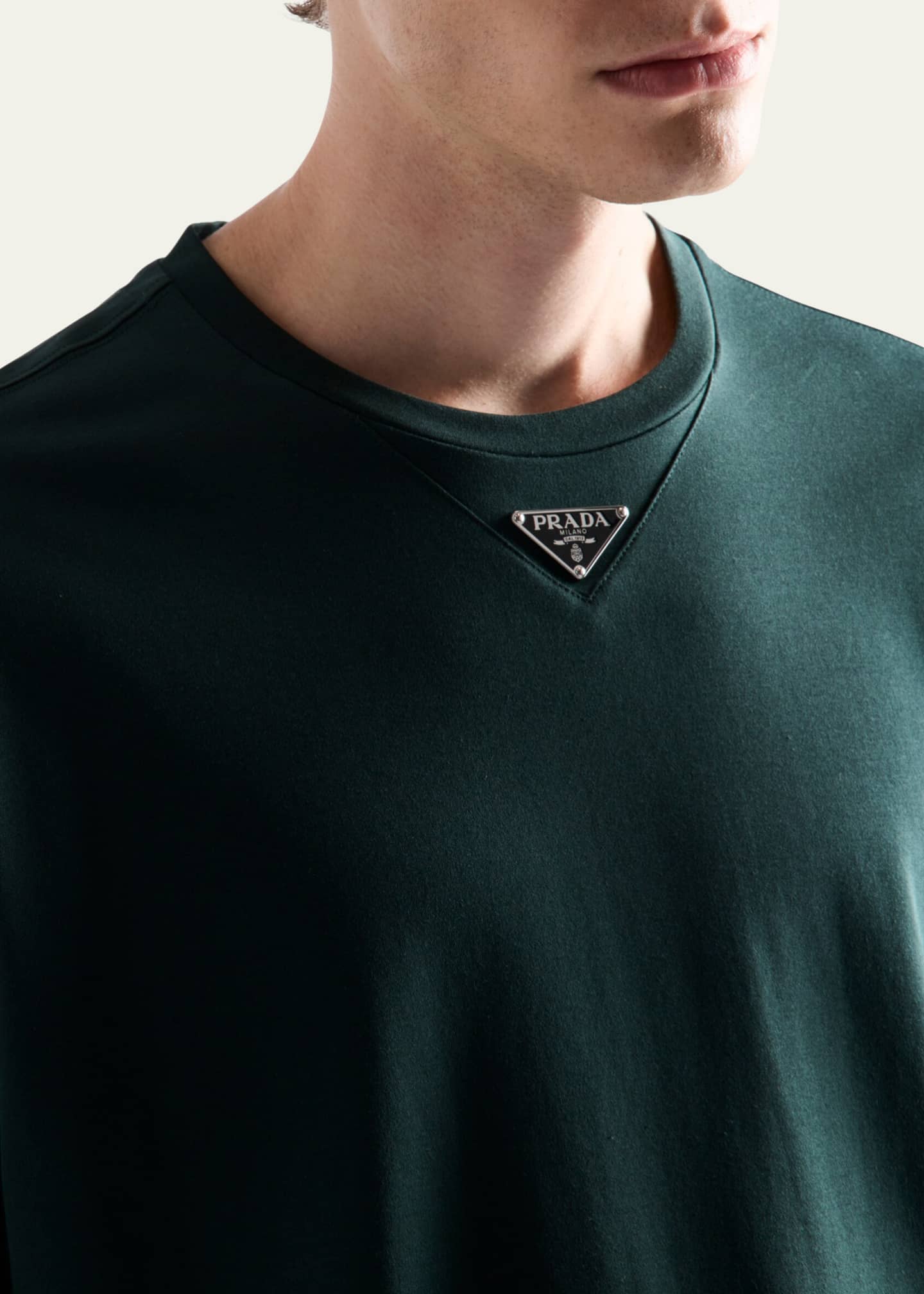 Prada Men's Jersey Triangle Logo T-Shirt Image 4 of 4