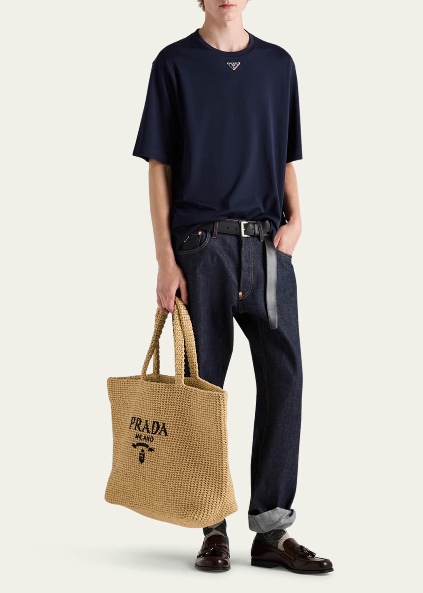 Prada Men's Jersey Triangle Logo T-Shirt Image 2 of 5