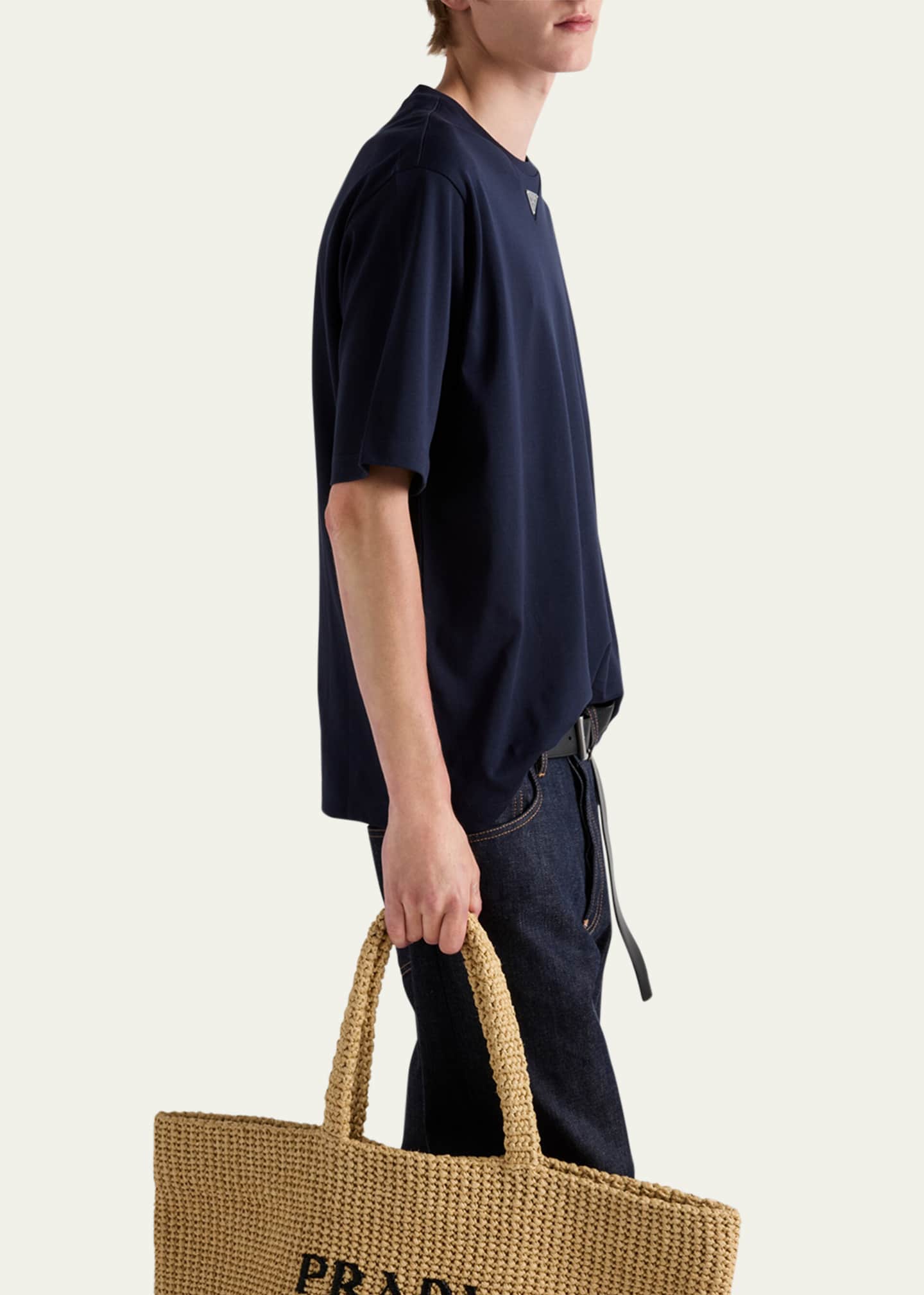 Prada Men's Jersey Triangle Logo T-Shirt Image 4 of 5