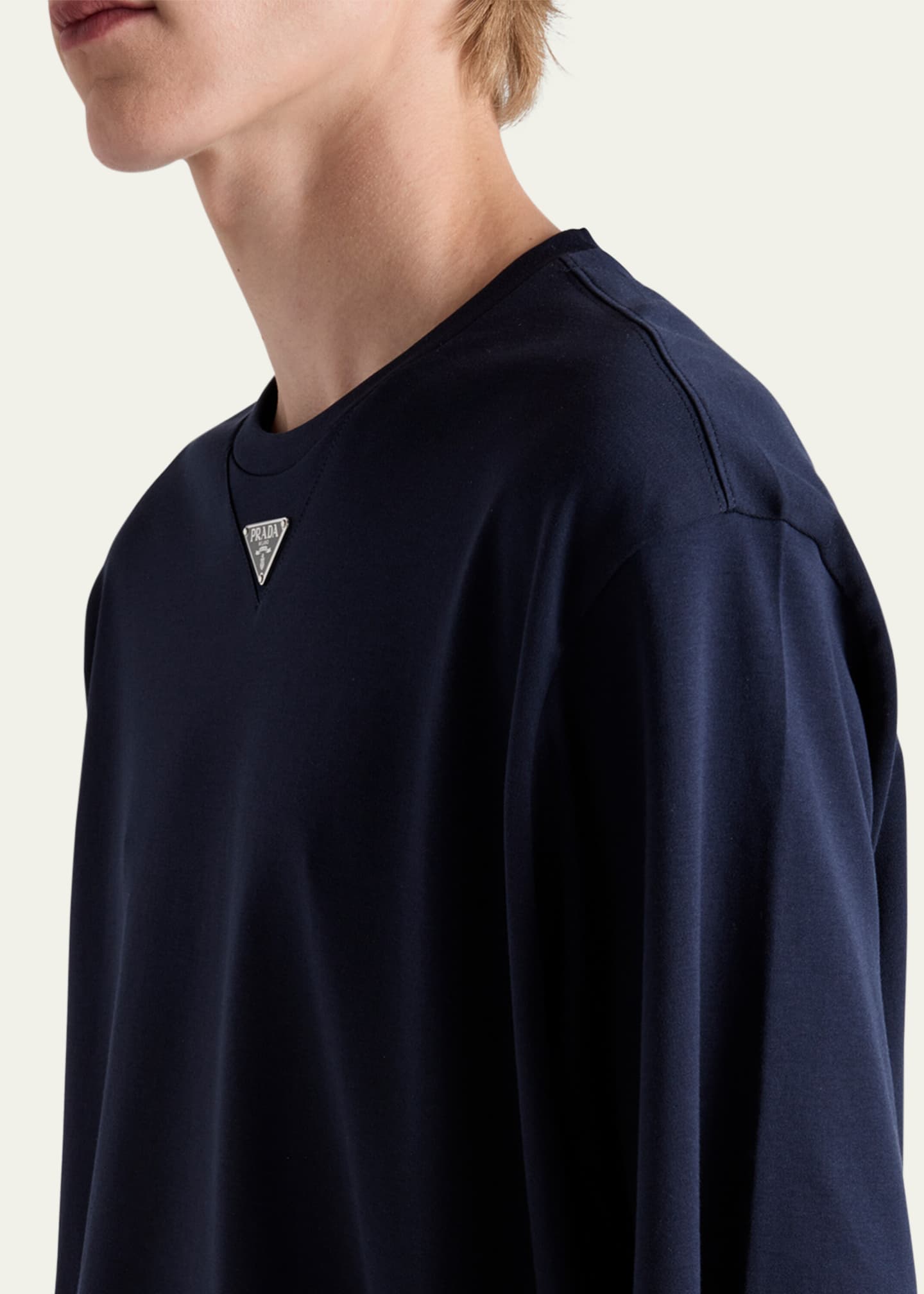 Prada Men's Jersey Triangle Logo T-Shirt Image 5 of 5