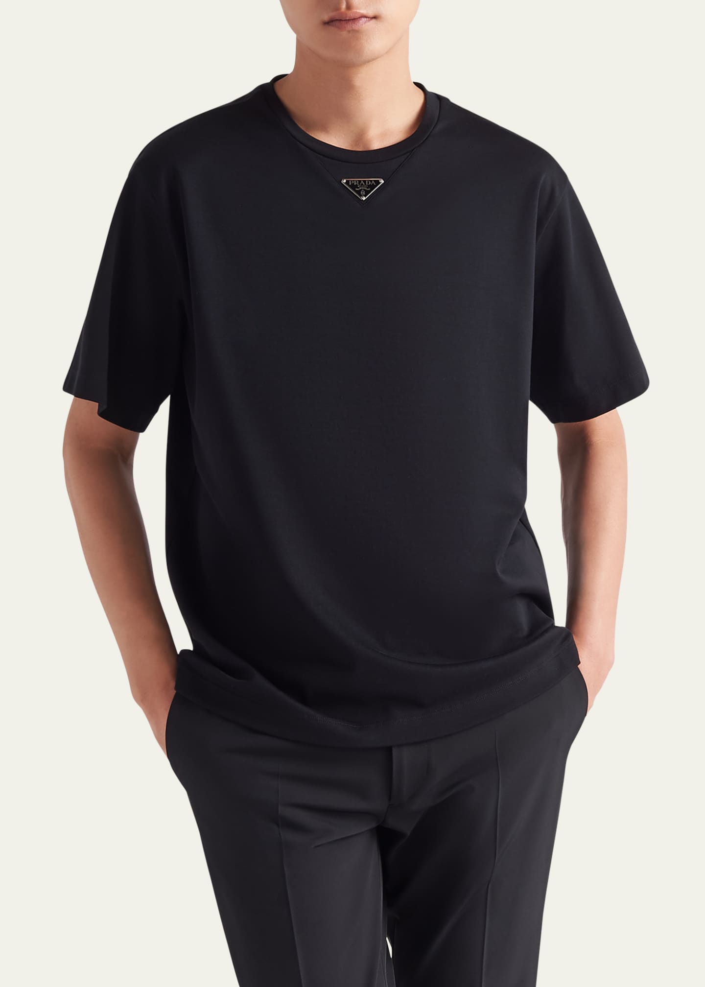 Prada Men's Jersey Triangle Logo T-Shirt Image 4 of 4