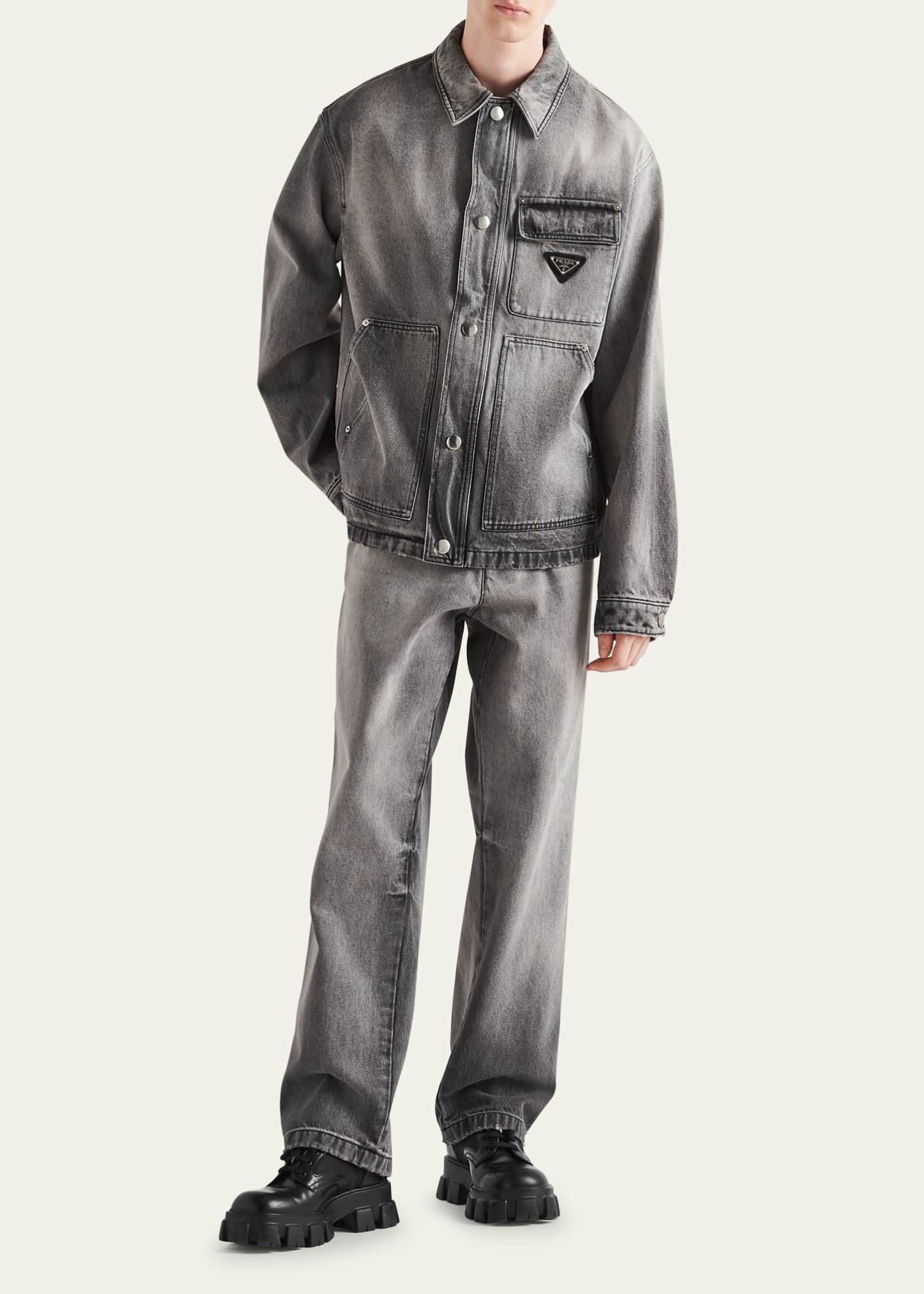 Prada Men s Baggy Faded Triangle Logo Jeans Bergdorf Goodman