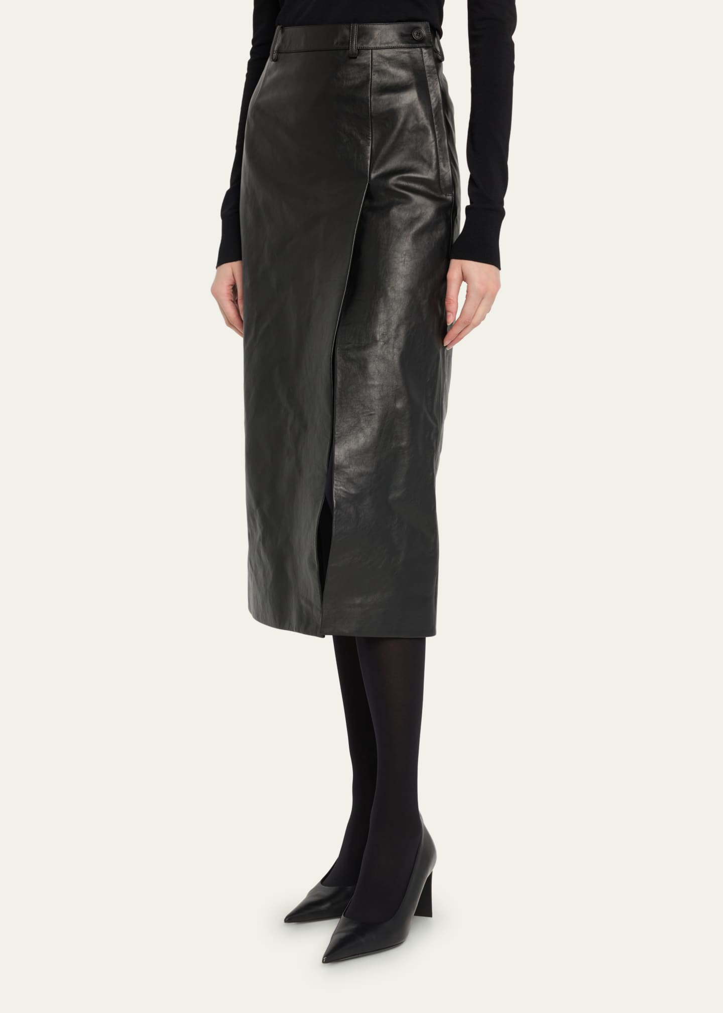 Balenciaga Slit Tailored Leather Midi Skirt Bergdorf Goodman