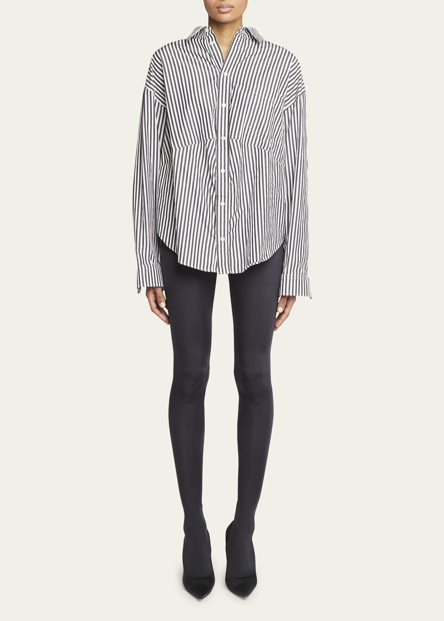 Balenciaga Stripe Button-Down Swing Shirt - Bergdorf Goodman