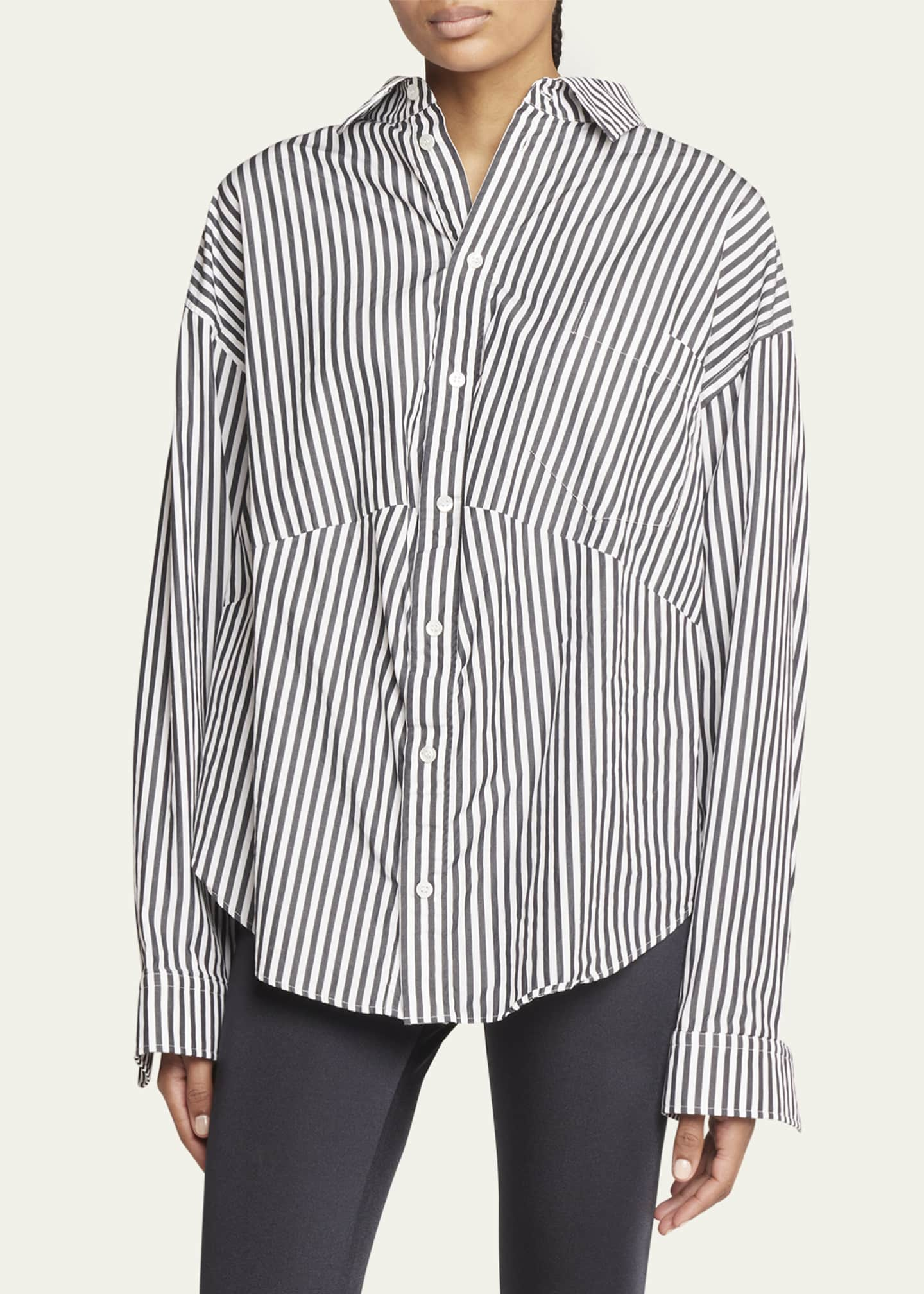 Balenciaga Stripe Button-Down Swing Shirt - Bergdorf Goodman