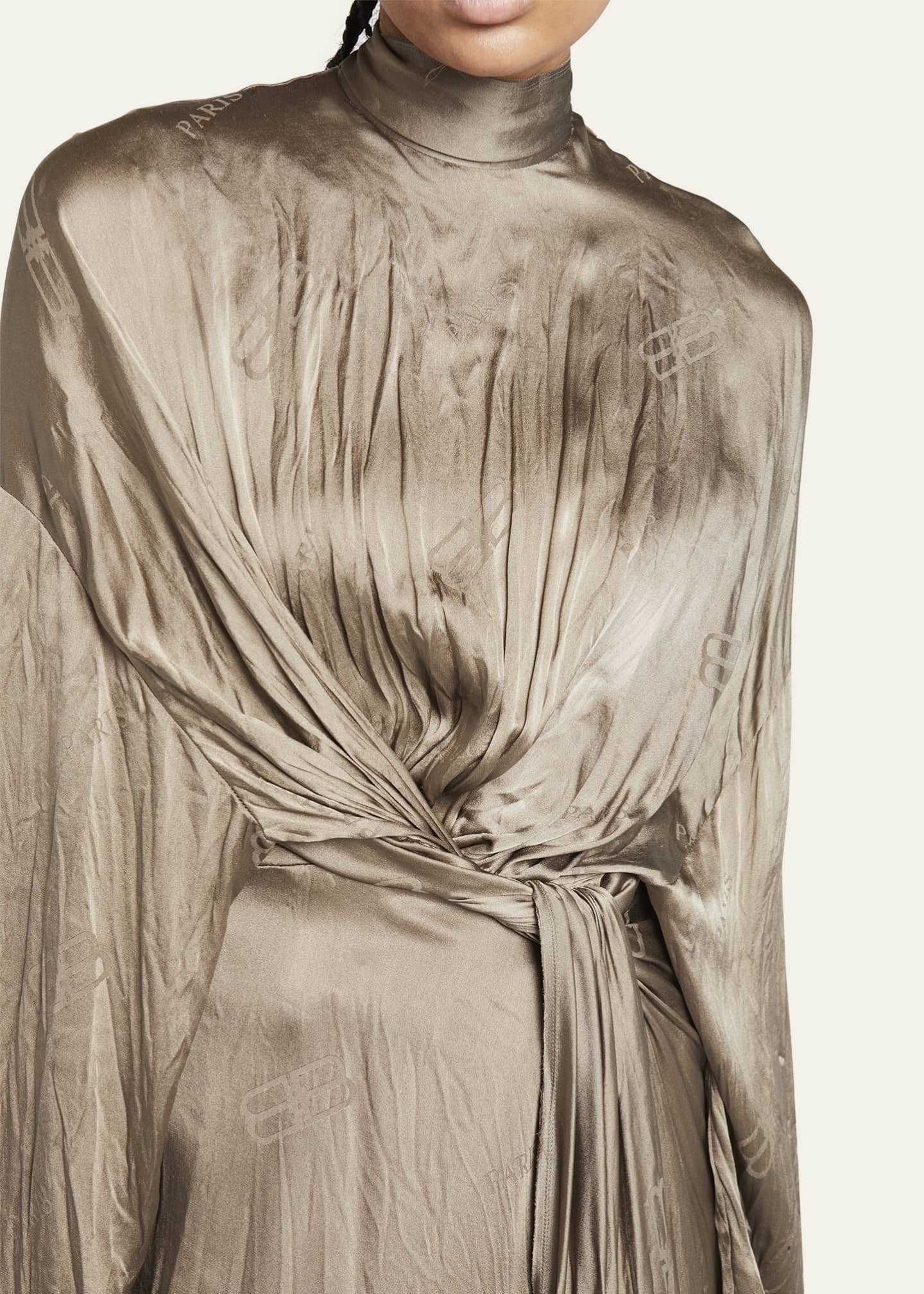 Balenciaga Front Drape BB Scarf Neck Silk Dress
