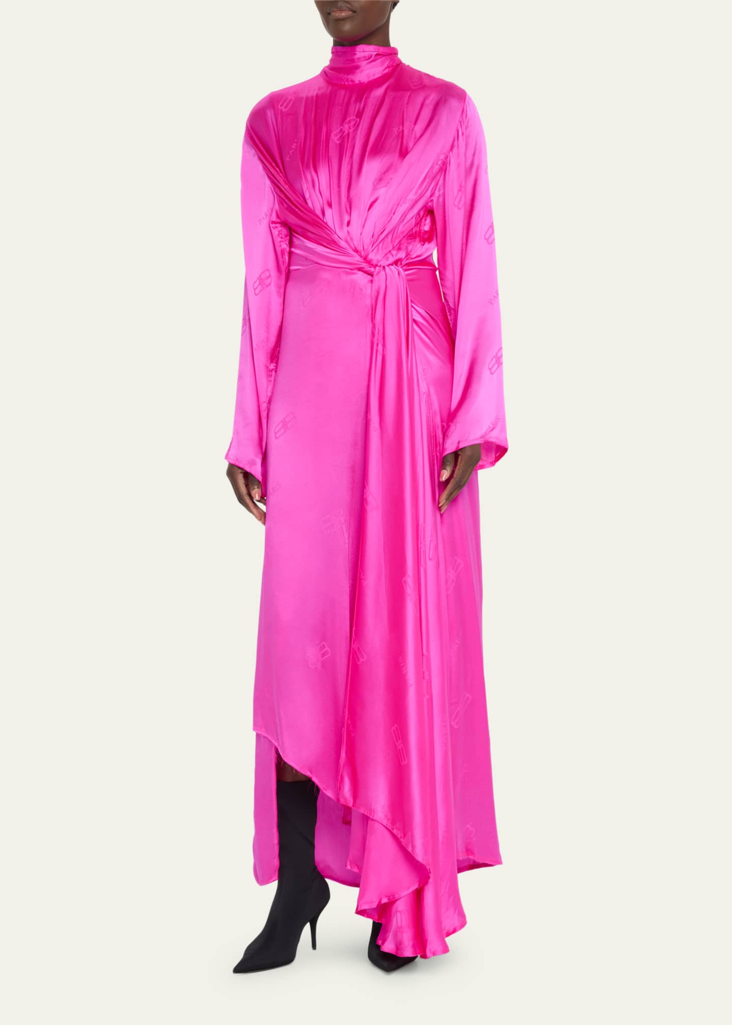 Balenciaga Front Drape BB Scarf-Neck Silk Pink Bergdorf Goodman