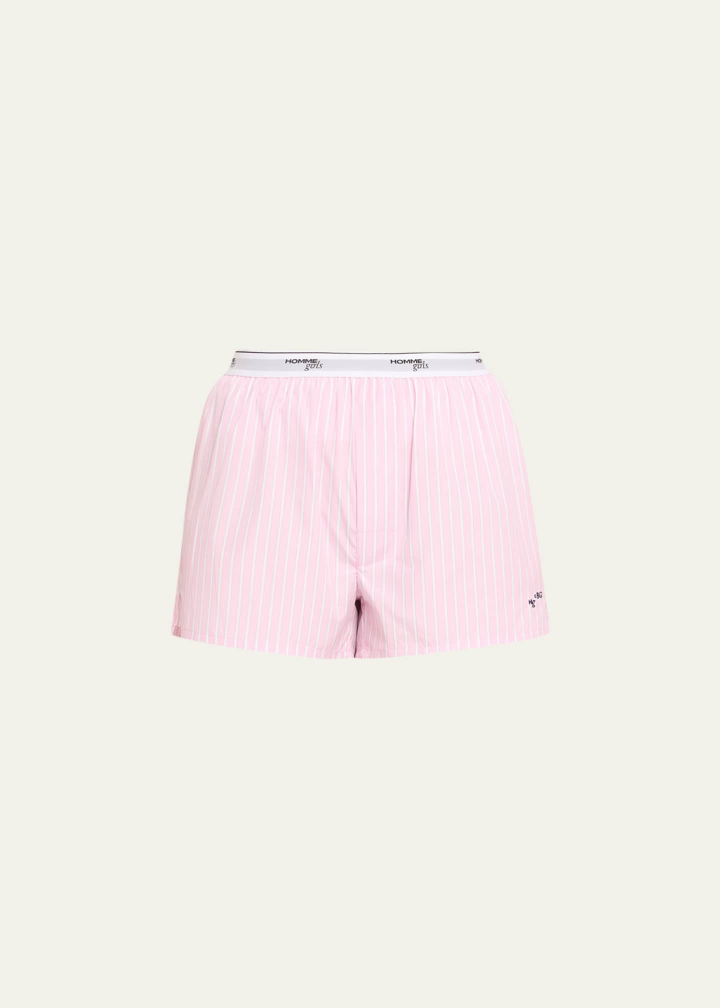 HOMMEGIRLS Pinstripe Logo-Band Boxer Pajama Shorts