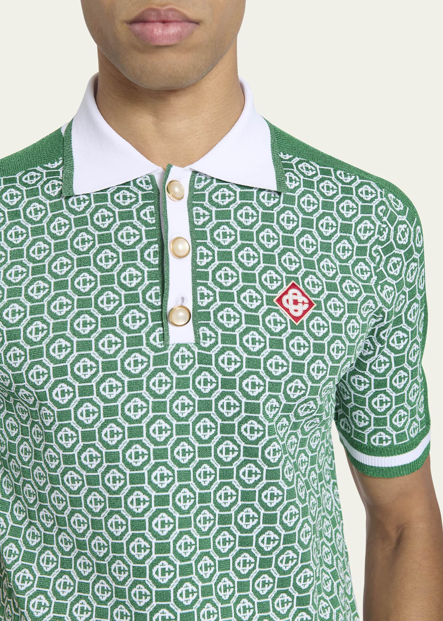 CASABLANCA Men's Lurex Monogram Jacquard Polo Shirt - Bergdorf Goodman