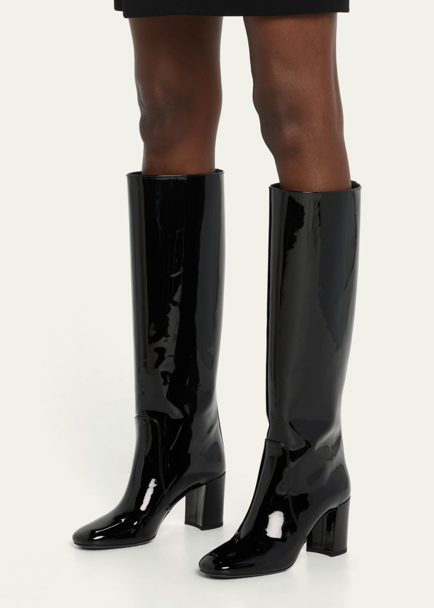 Saint Laurent Who Patent Block-Heel Knee Boots - Bergdorf Goodman