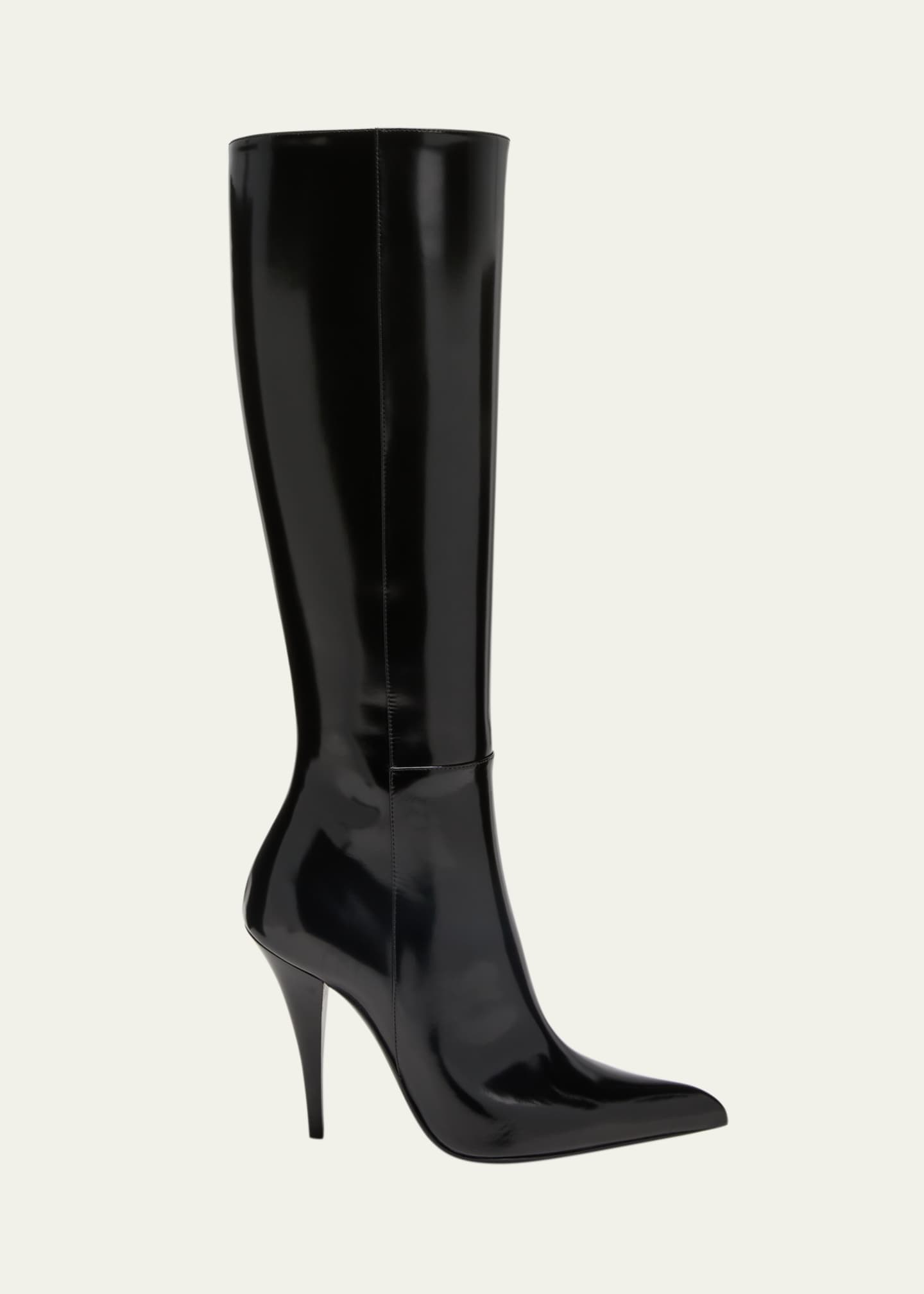 Black patent stiletto boots discount