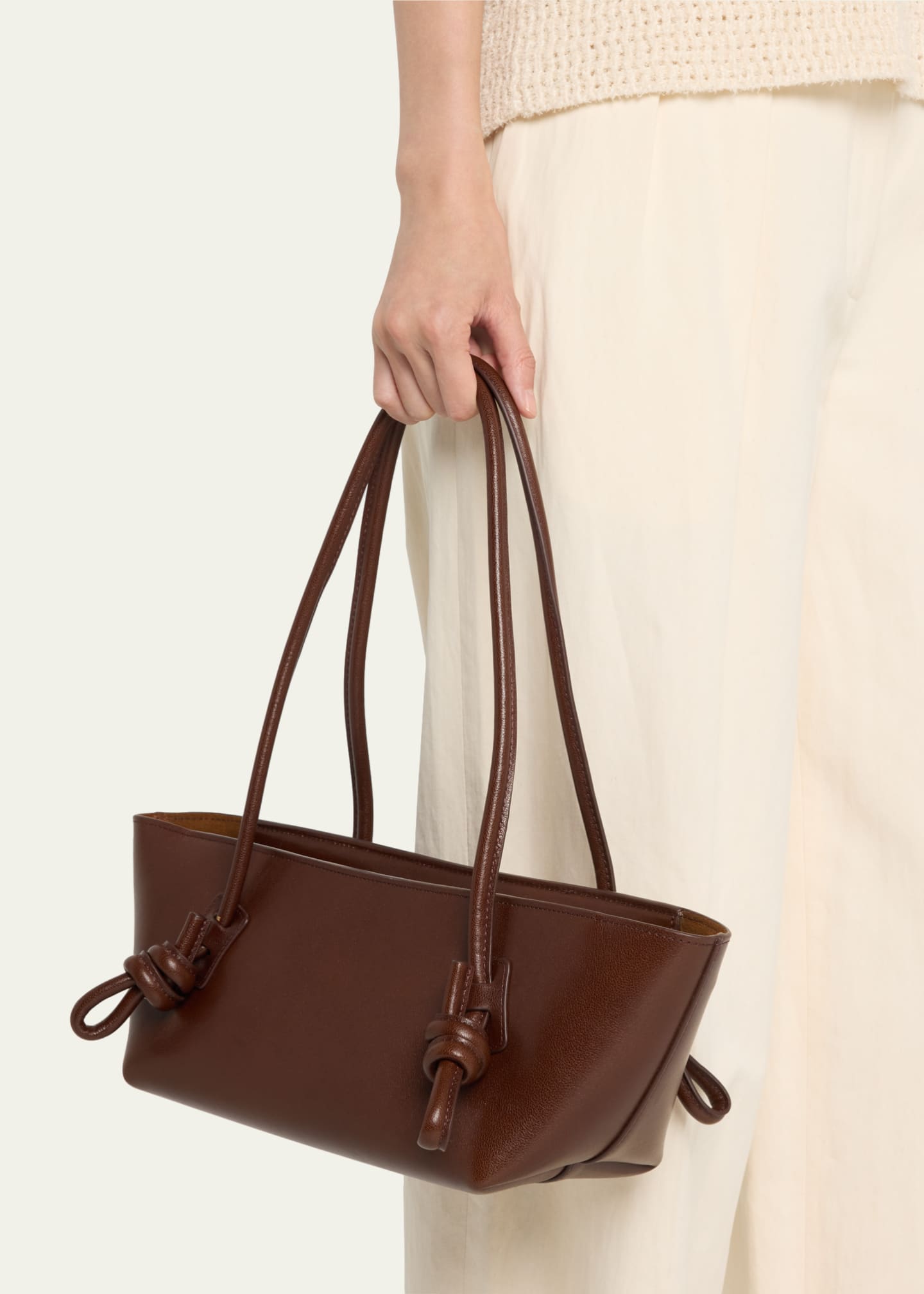 Hereu Fleca Knot Leather Shoulder Bag, Chestnut, Women's, Handbags & Purses Shoulder Bags