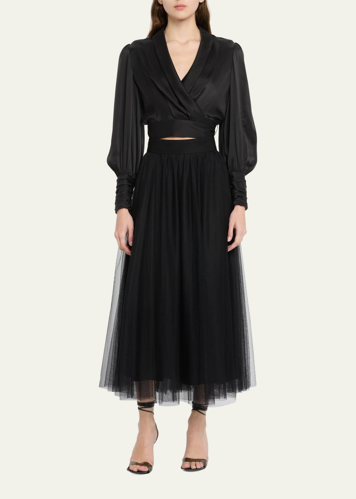 Zimmermann Silk Blouson-Sleeve Wrap Top Image 2 of 5