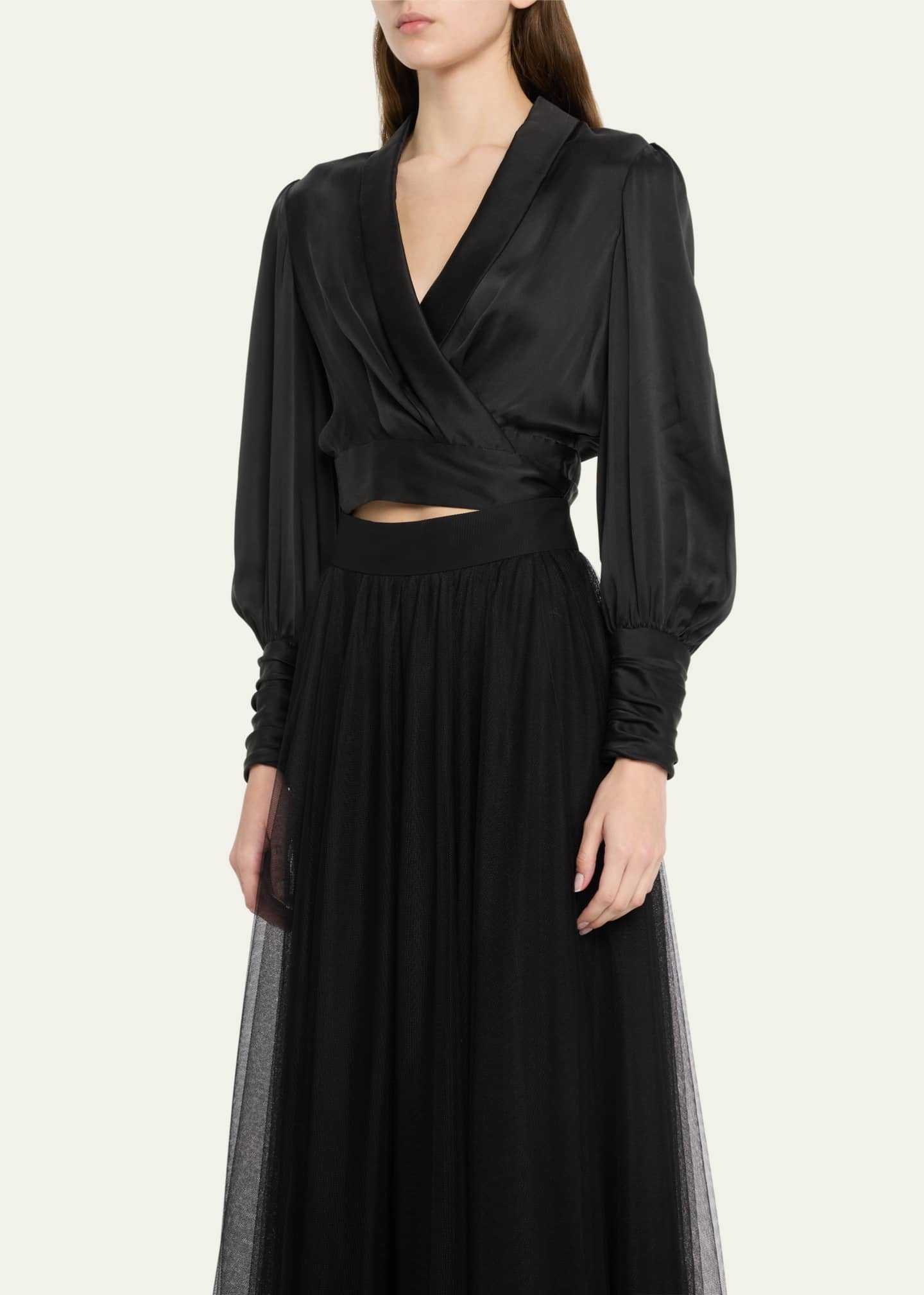 Zimmermann Silk Blouson-Sleeve Wrap Top Image 4 of 5