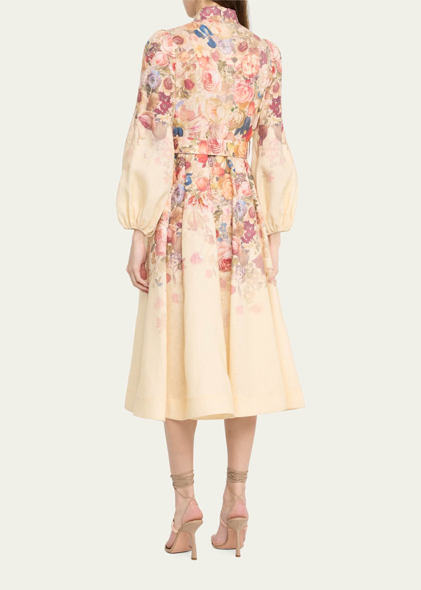 Zimmermann Luminosity Floral Linen Belted Button-Front Midi Dress