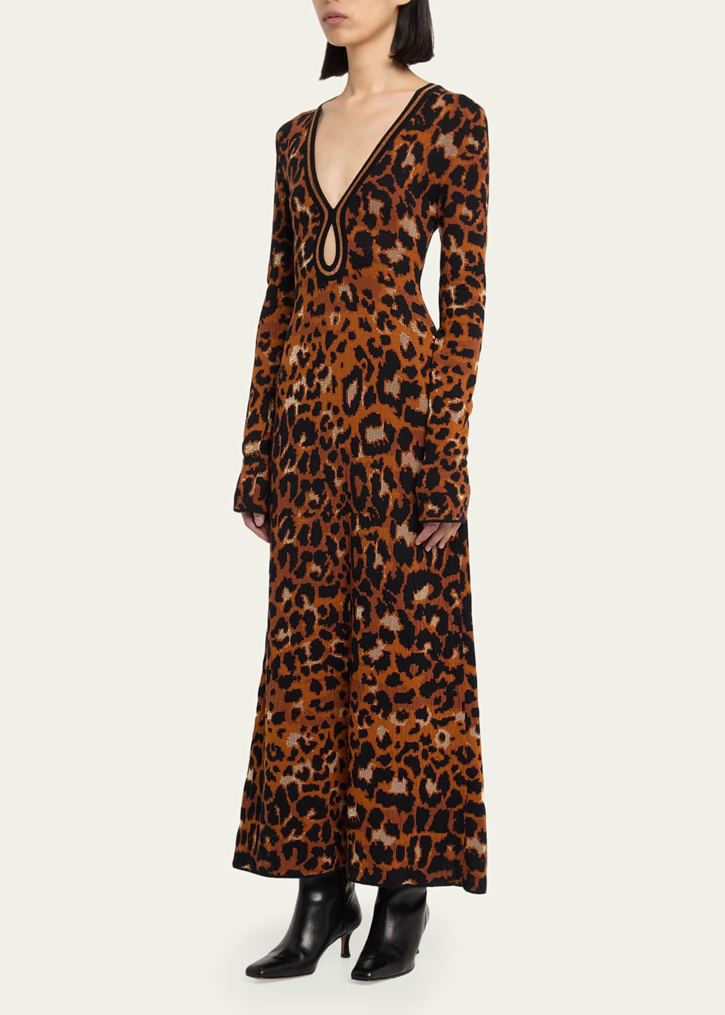 Johanna Ortiz Amur Metallic Leopard Knit Long-Sleeve Maxi Dress ...
