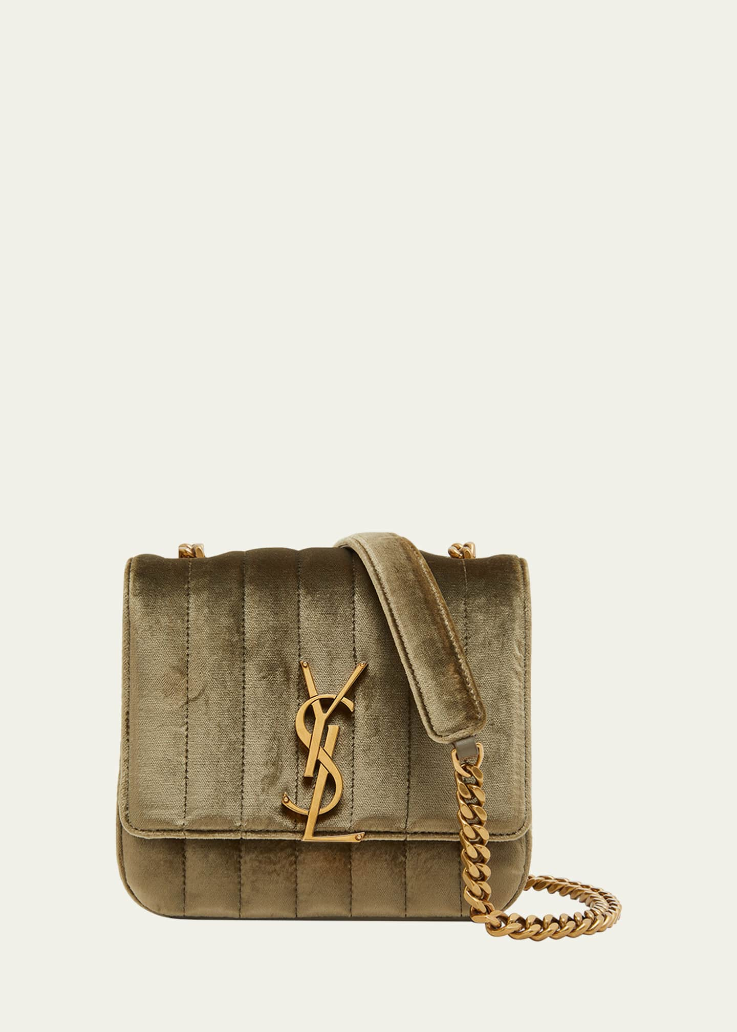 Saint Laurent Vicky Small Quilted Velour Chain Shoulder Bag