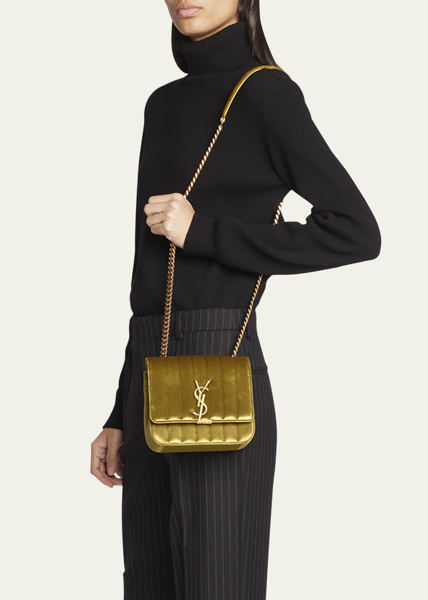 Saint Laurent Vicky Small YSL Crossbody Bag in Quilted Velvet