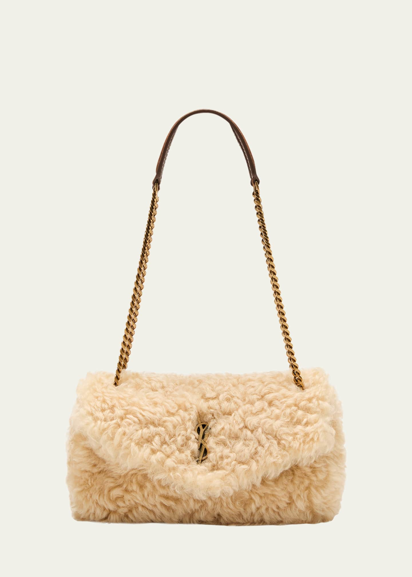 Saint Laurent Calypso Ysl Shearling Chain Shoulder Bag