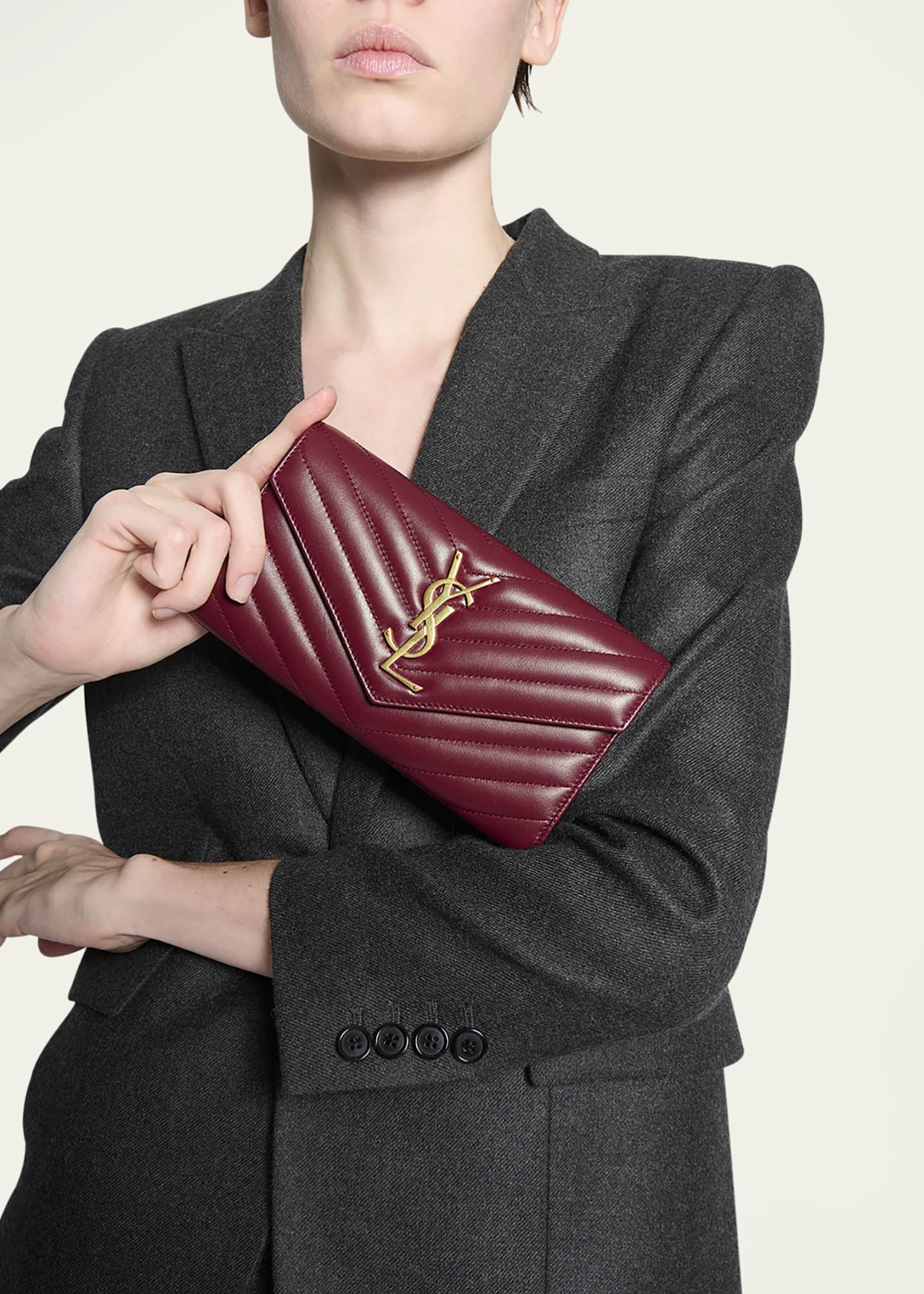 Saint Laurent YSL Monogram Large Envelope Flap Wallet in Smooth Leather Image 2 of 5