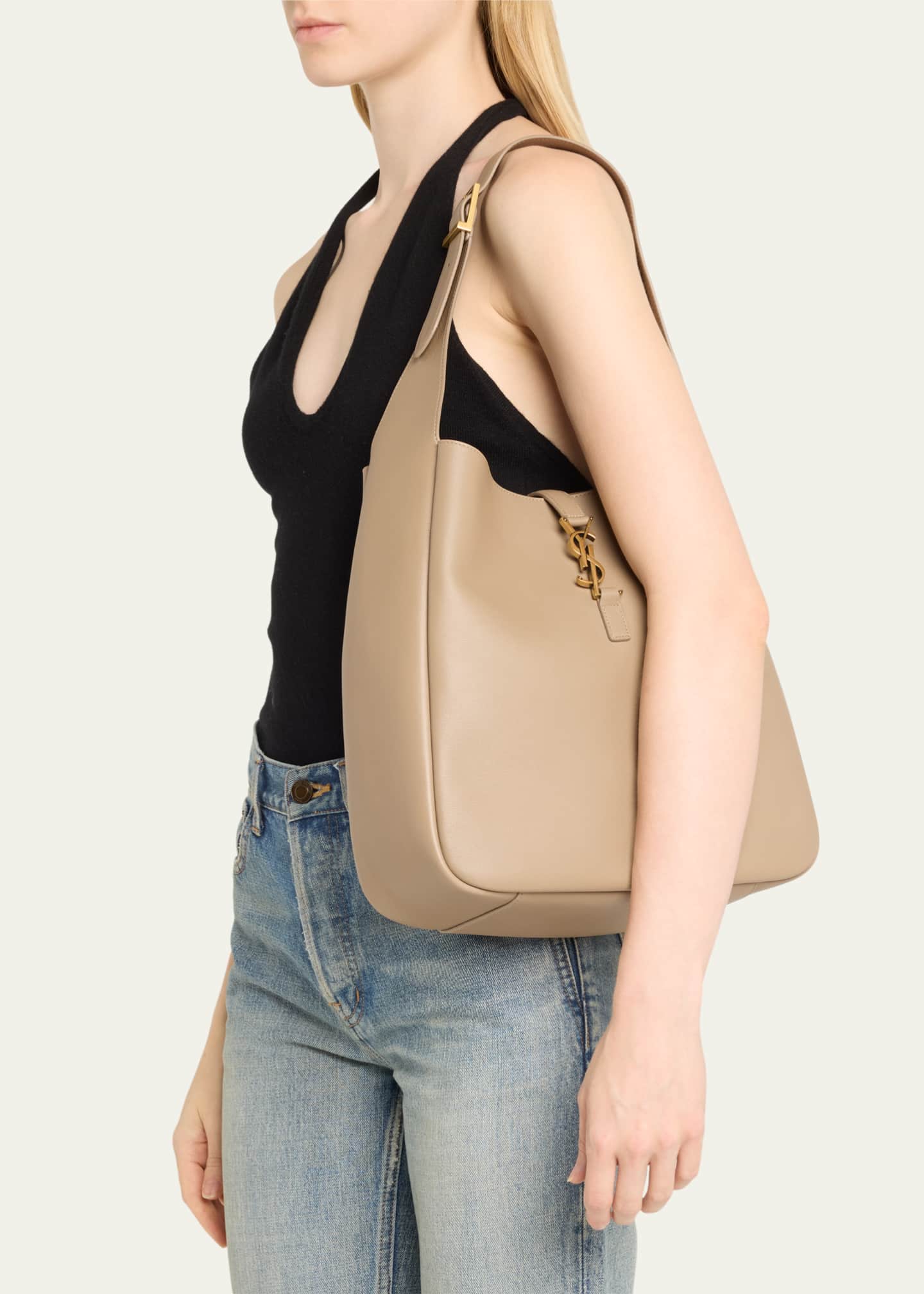 Saint Laurent Le 5A7 Large YSL Shoulder Hobo Bag in Smooth Leather Image 2 of 5
