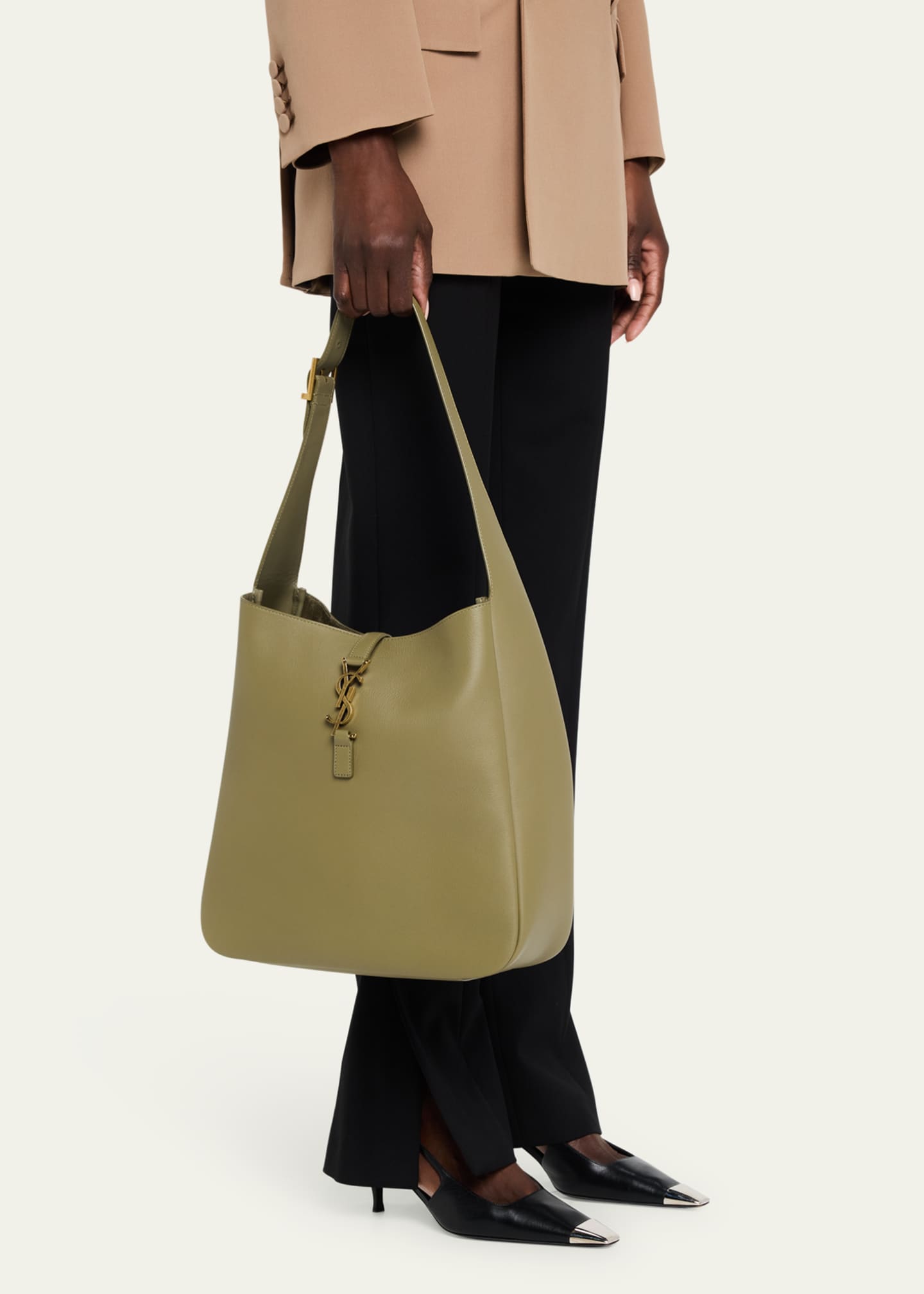 Saint Laurent Le 5A7 Large YSL Shoulder Hobo Bag in Smooth Leather Image 2 of 5