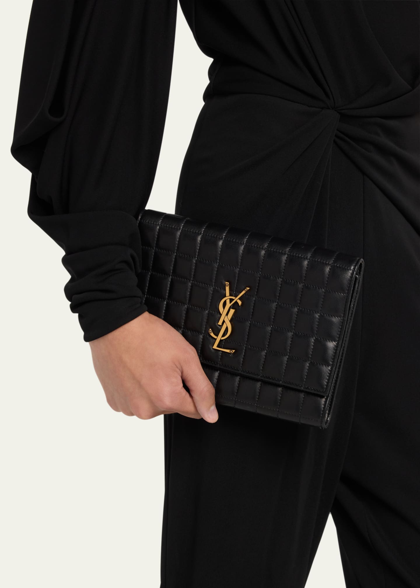 Saint Laurent YSL Monogram Flap Clutch Bag in Quilted Smooth Leather ...