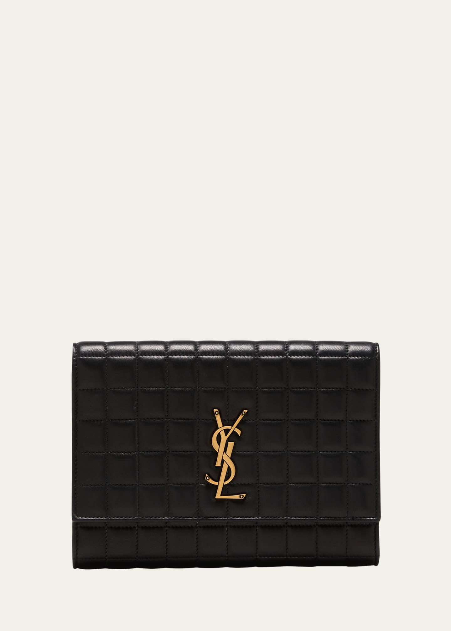 Saint Laurent YSL Monogram Flap Clutch Bag in Quilted Smooth Leather