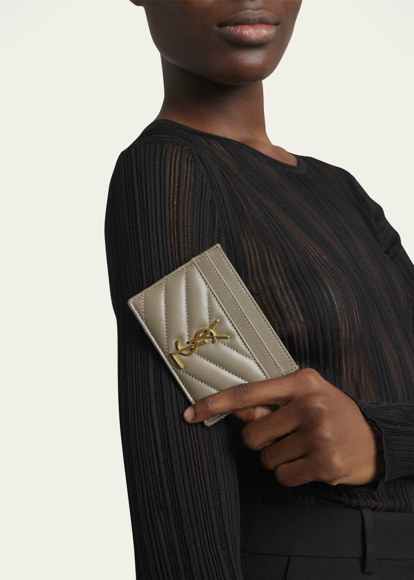 Saint Laurent YSL Monogram Card Case in Quilted Smooth Leather Image 2 of 3