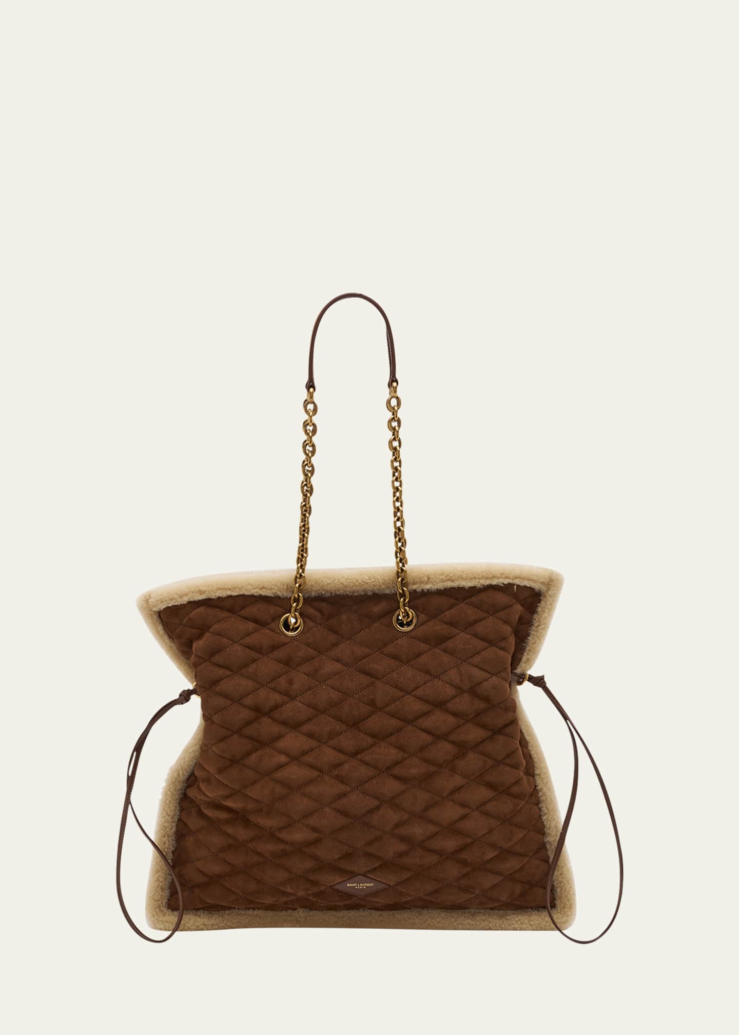 【関税&送料込】Saint Laurent Ivory Leather Pochon Shoulder Saint Laurent Jamie Large Pochon YSL Shoulder Bag in Quilted