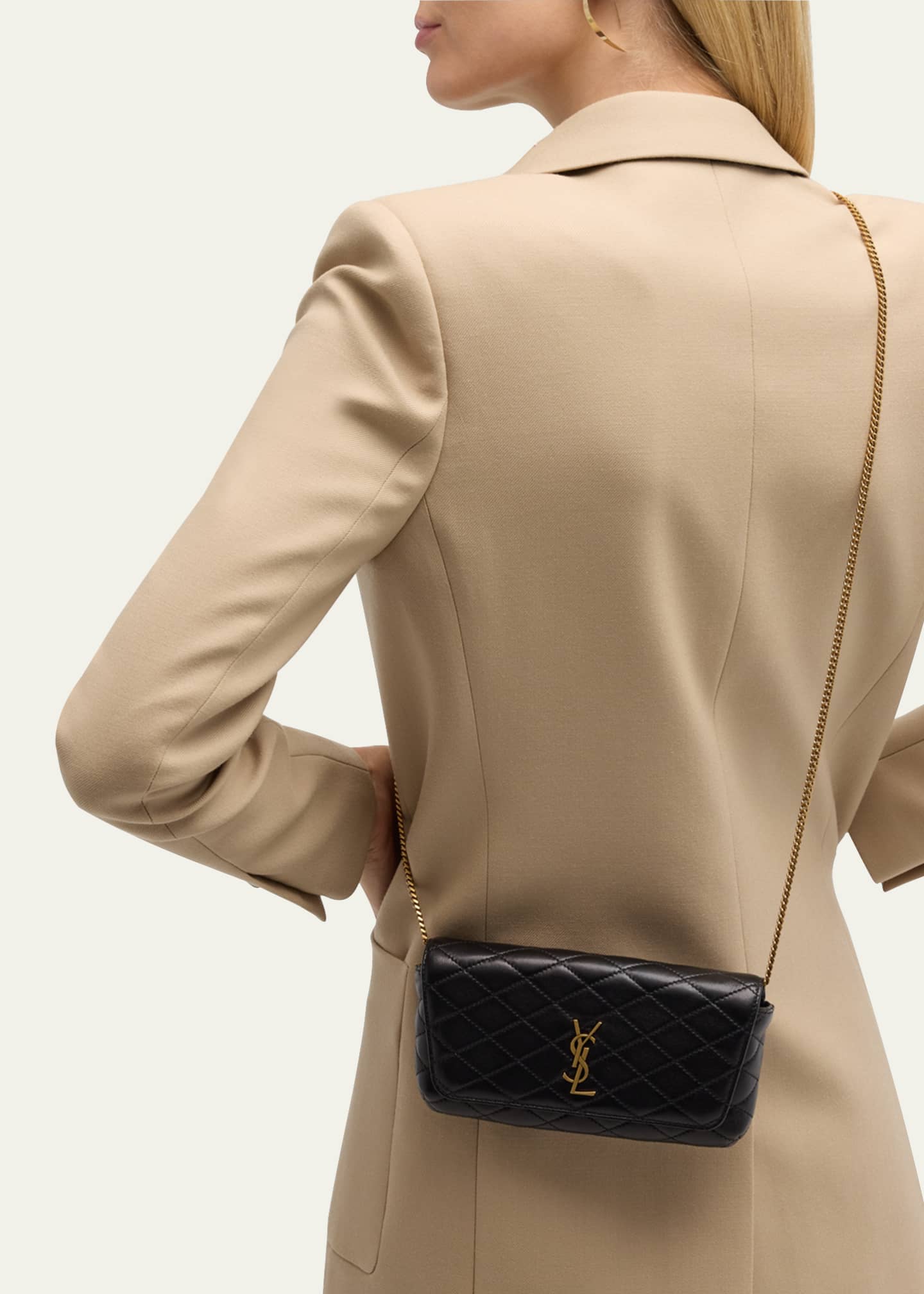 Gaby Phone Holder YSL Crossbody Bag in Quilted Smooth Leather