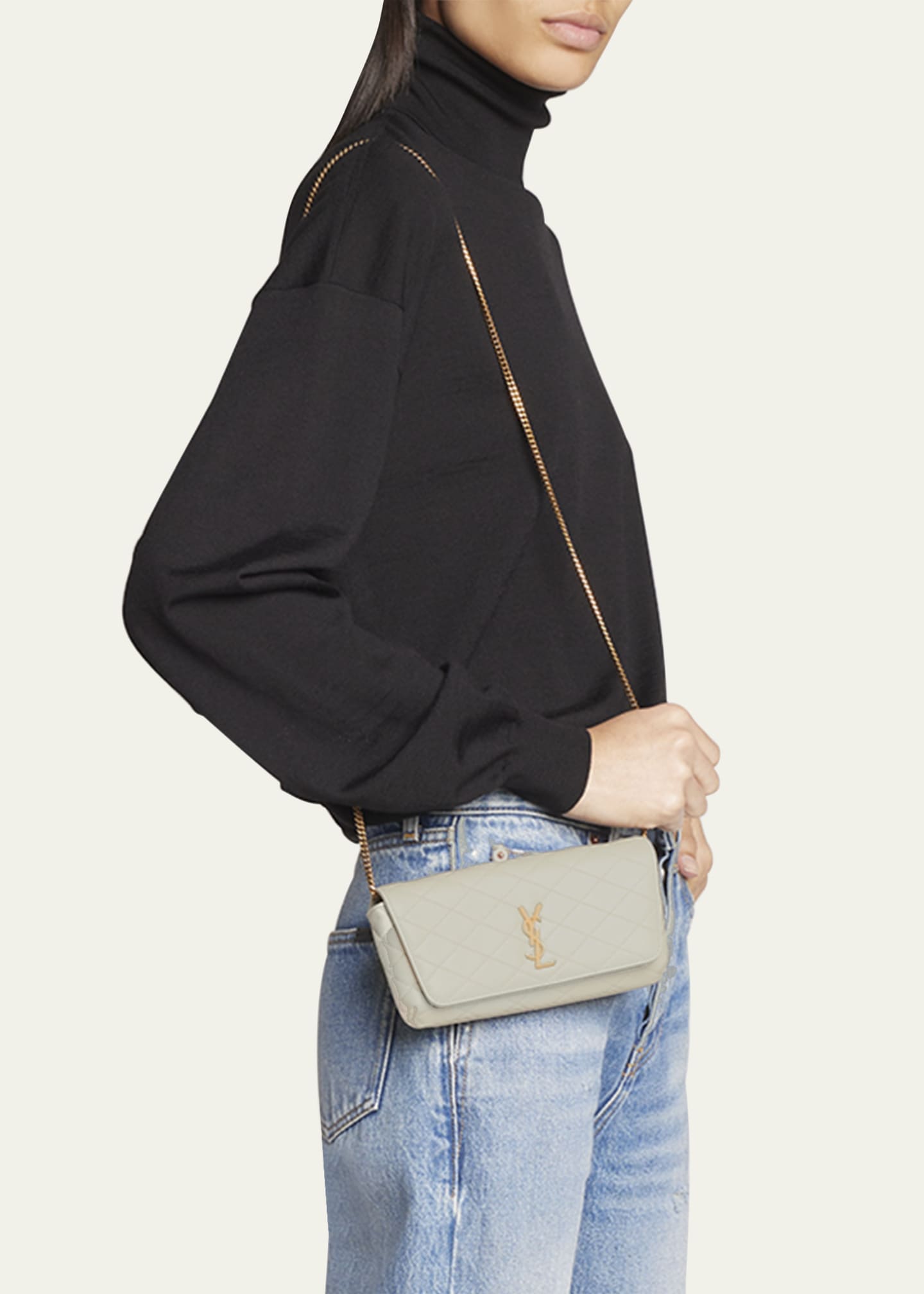 Saint Laurent Gaby Phone Holder YSL Crossbody Bag in Quilted Smooth Leather Image 2 of 5