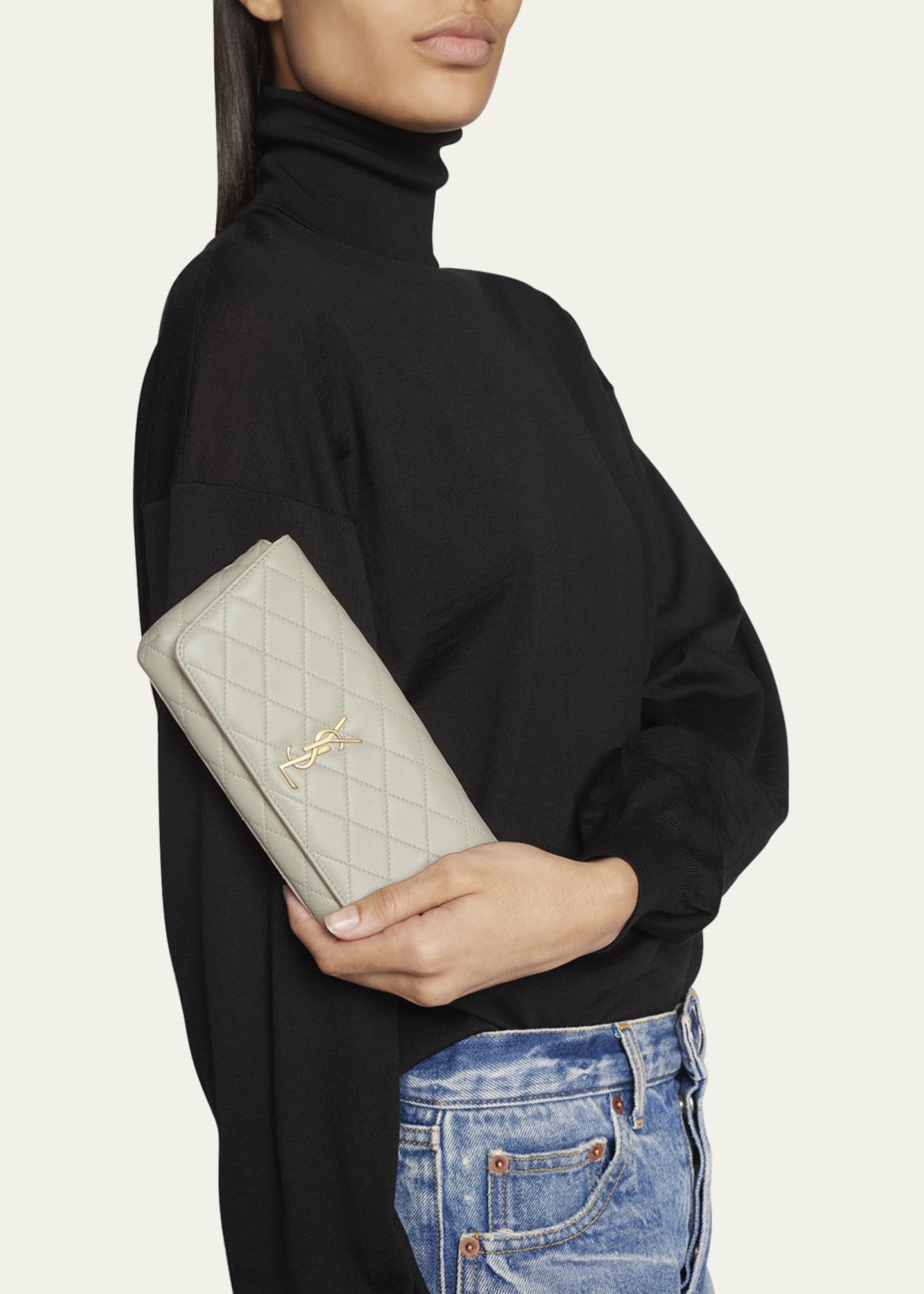 Saint Laurent Gaby Phone Holder YSL Crossbody Bag in Quilted Smooth Leather Image 5 of 5