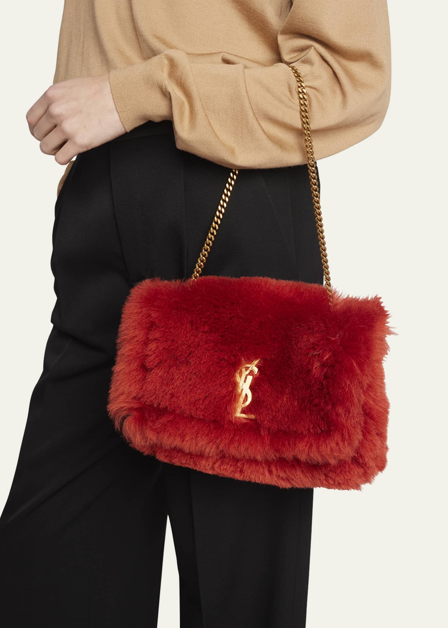 Saint Laurent Kate Small YSL Shearling Shoulder Bag