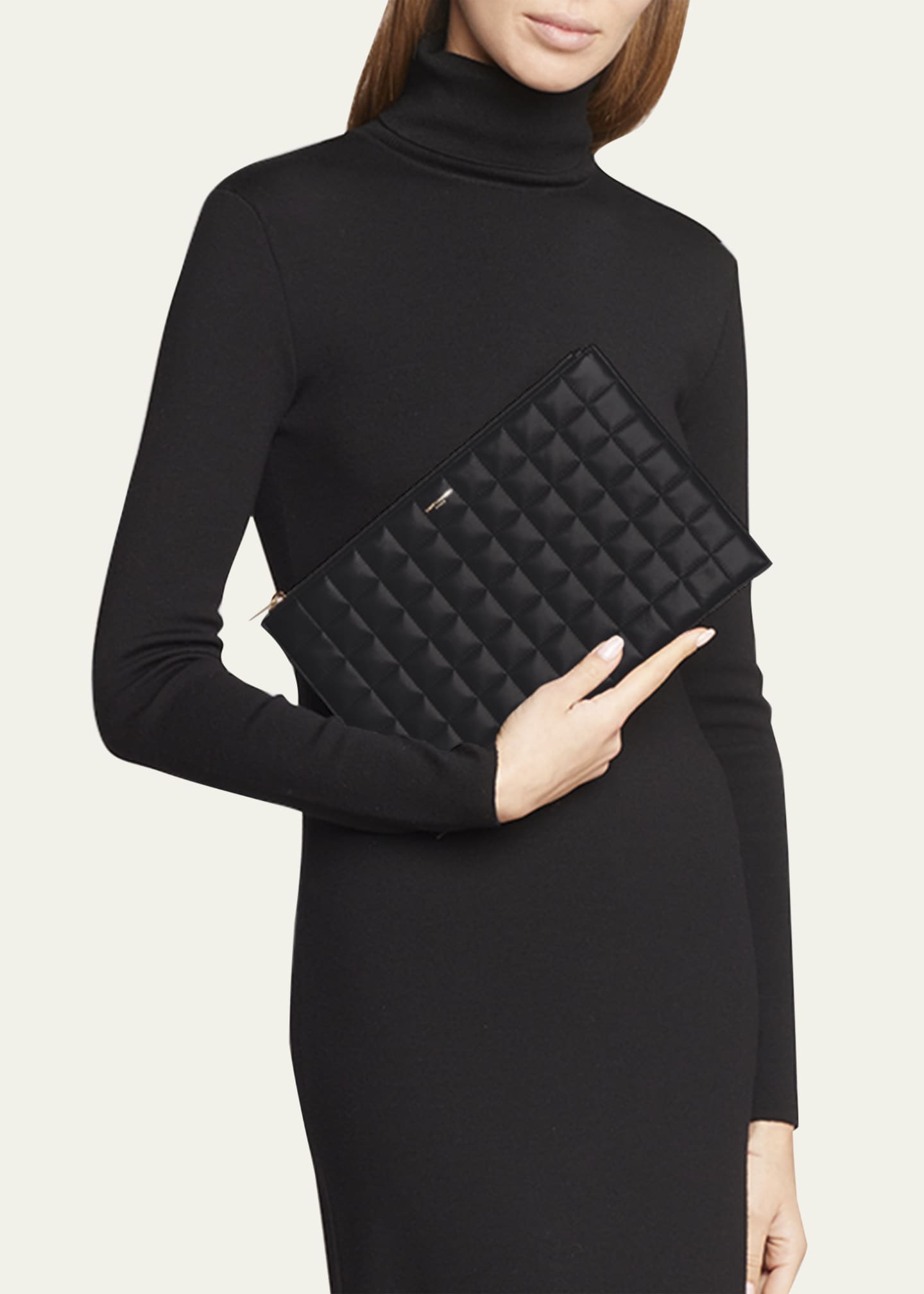 Saint Laurent YSL Monogram Tablet Ziptop Pouch in Quilted
